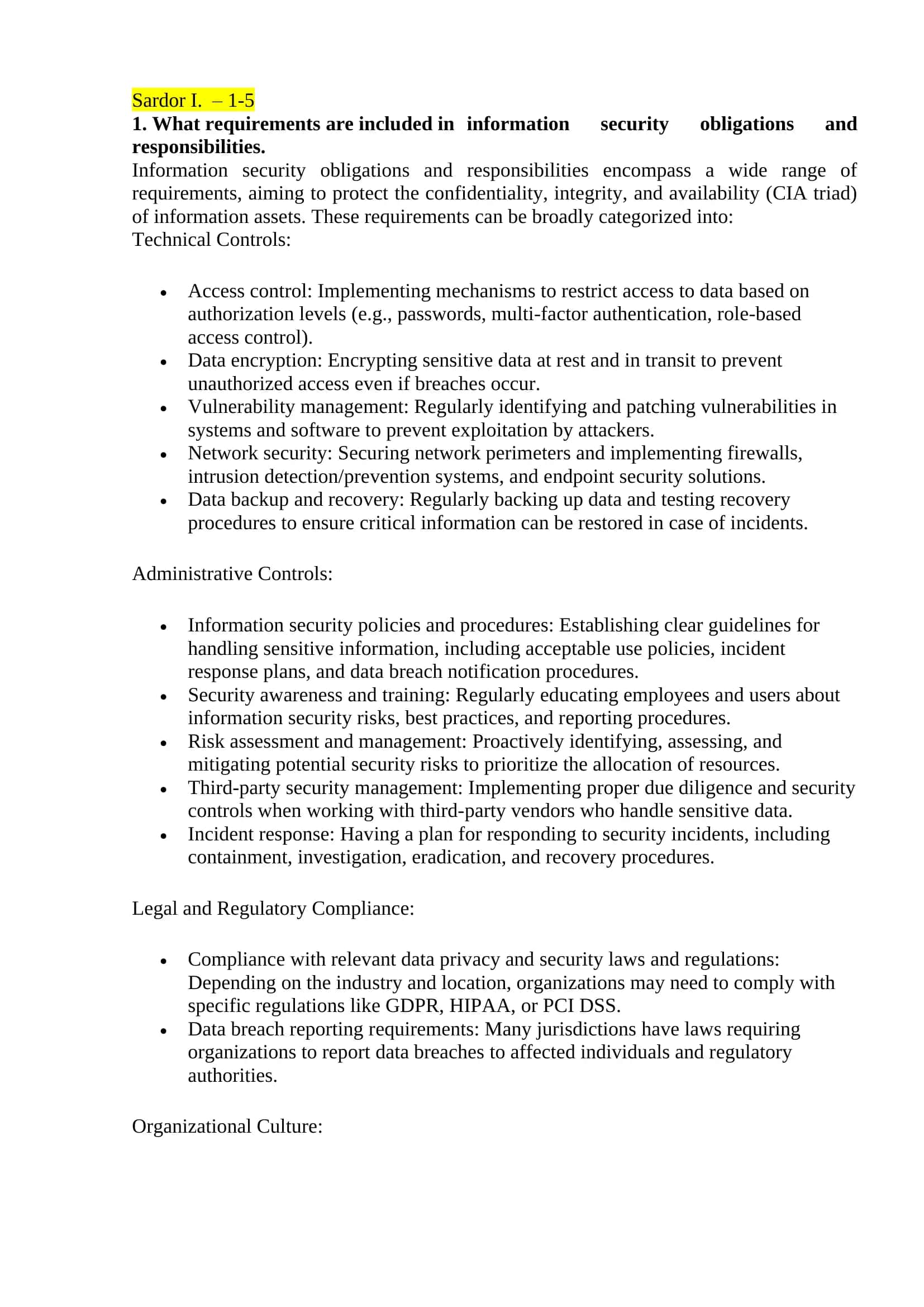 Information Security Obligations and Responsibilities 1