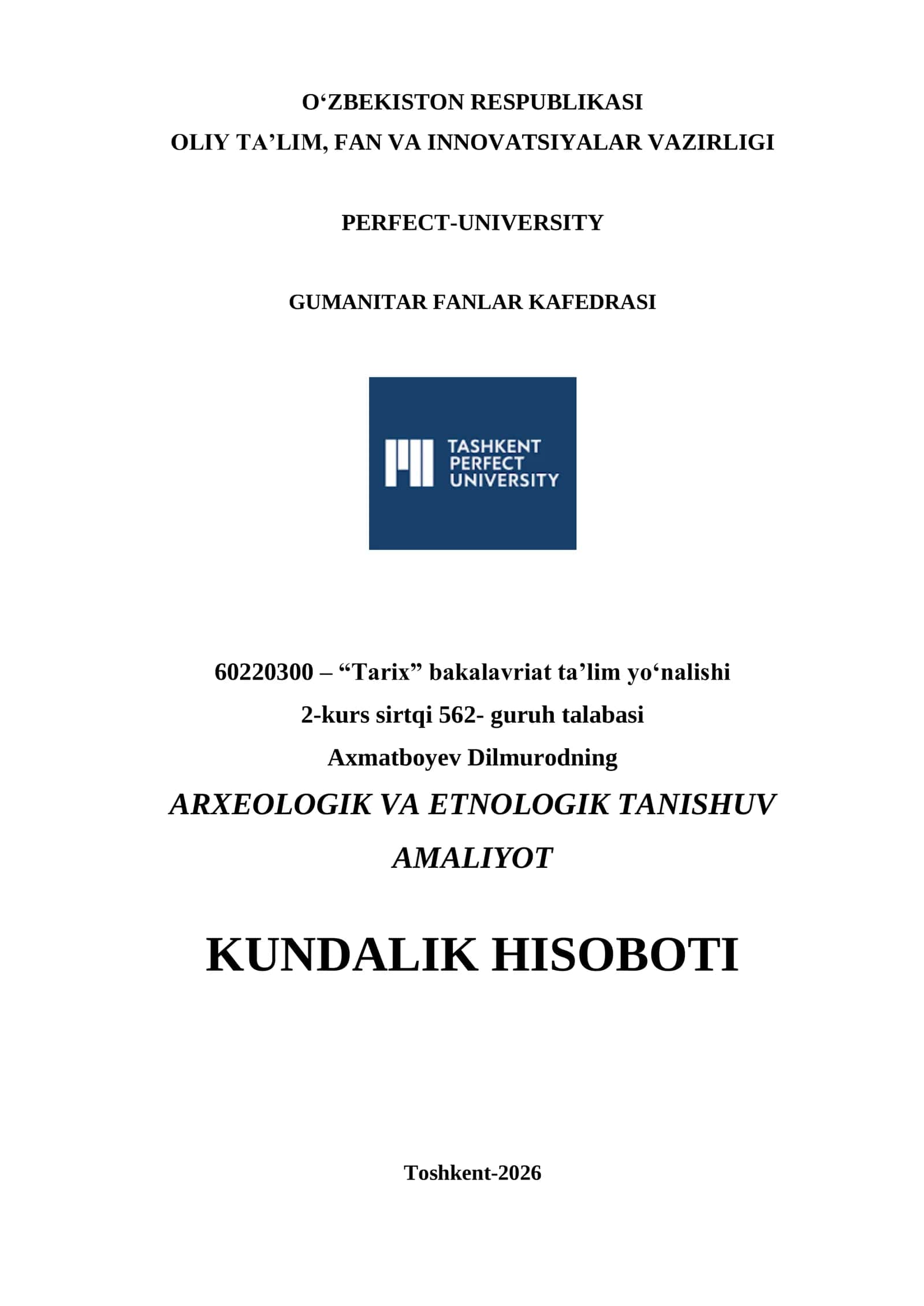 ARXEOLOGIK VA ETNOLOGIK TANISHUV AMALIYOT 1