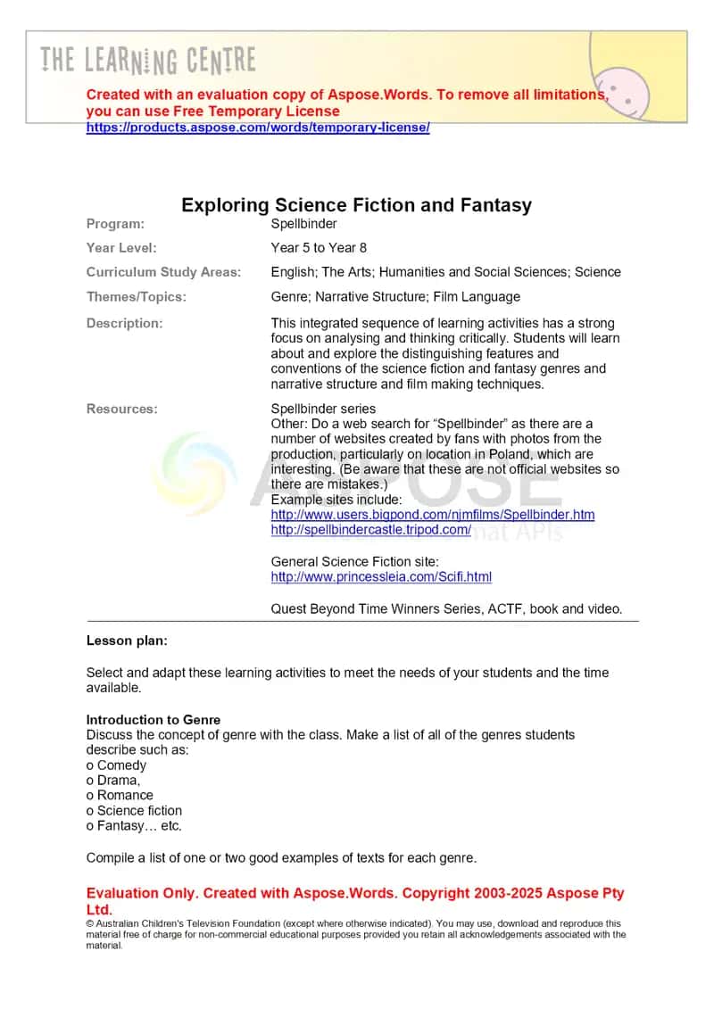 Exploring Science Fiction and Fantasy 1