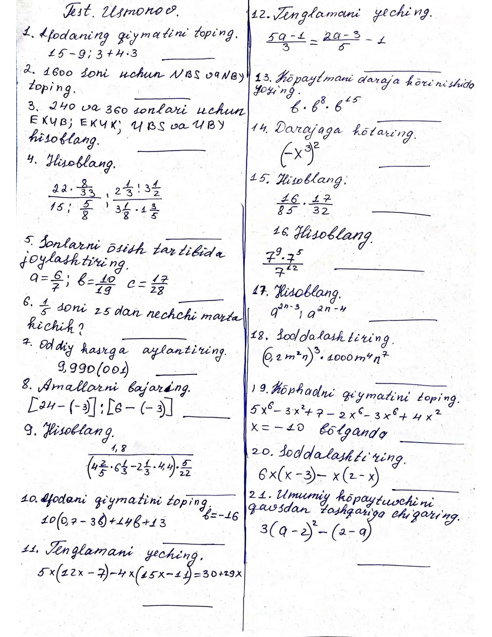 matematika test 1