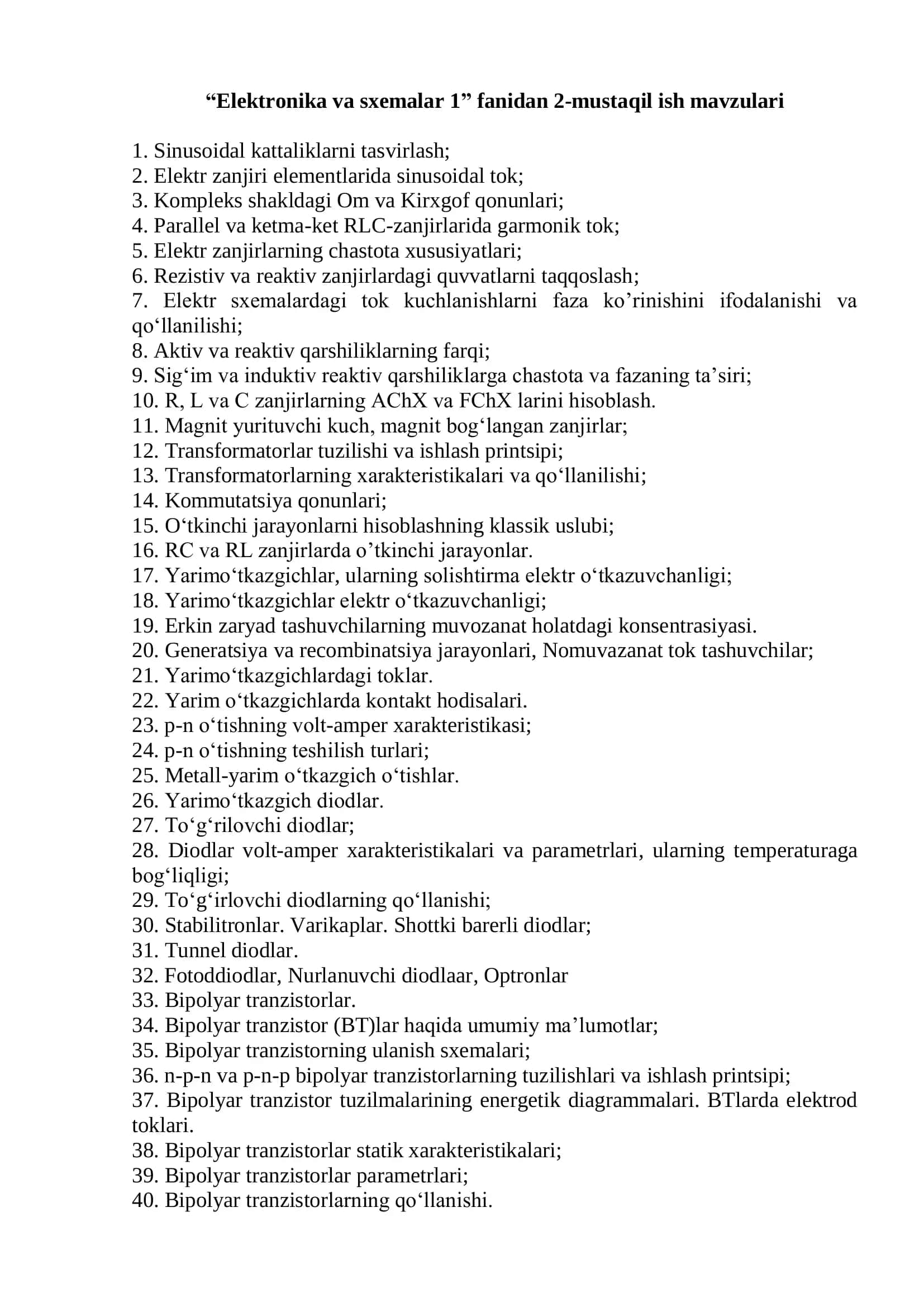 Elektronika va sxemalar 1 1