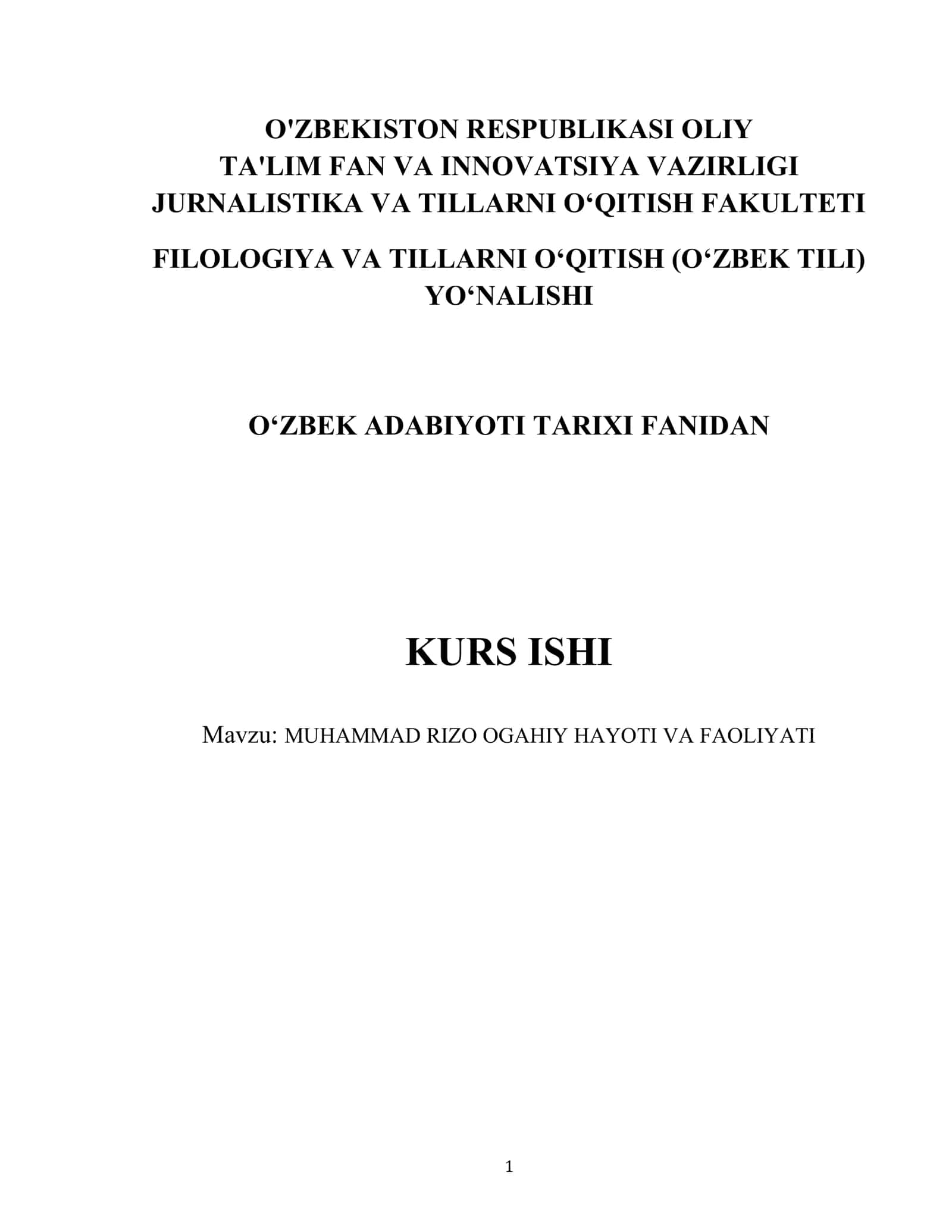 MUHAMMAD RIZO OGAHIY HAYOTI VA FAOLIYATI 1