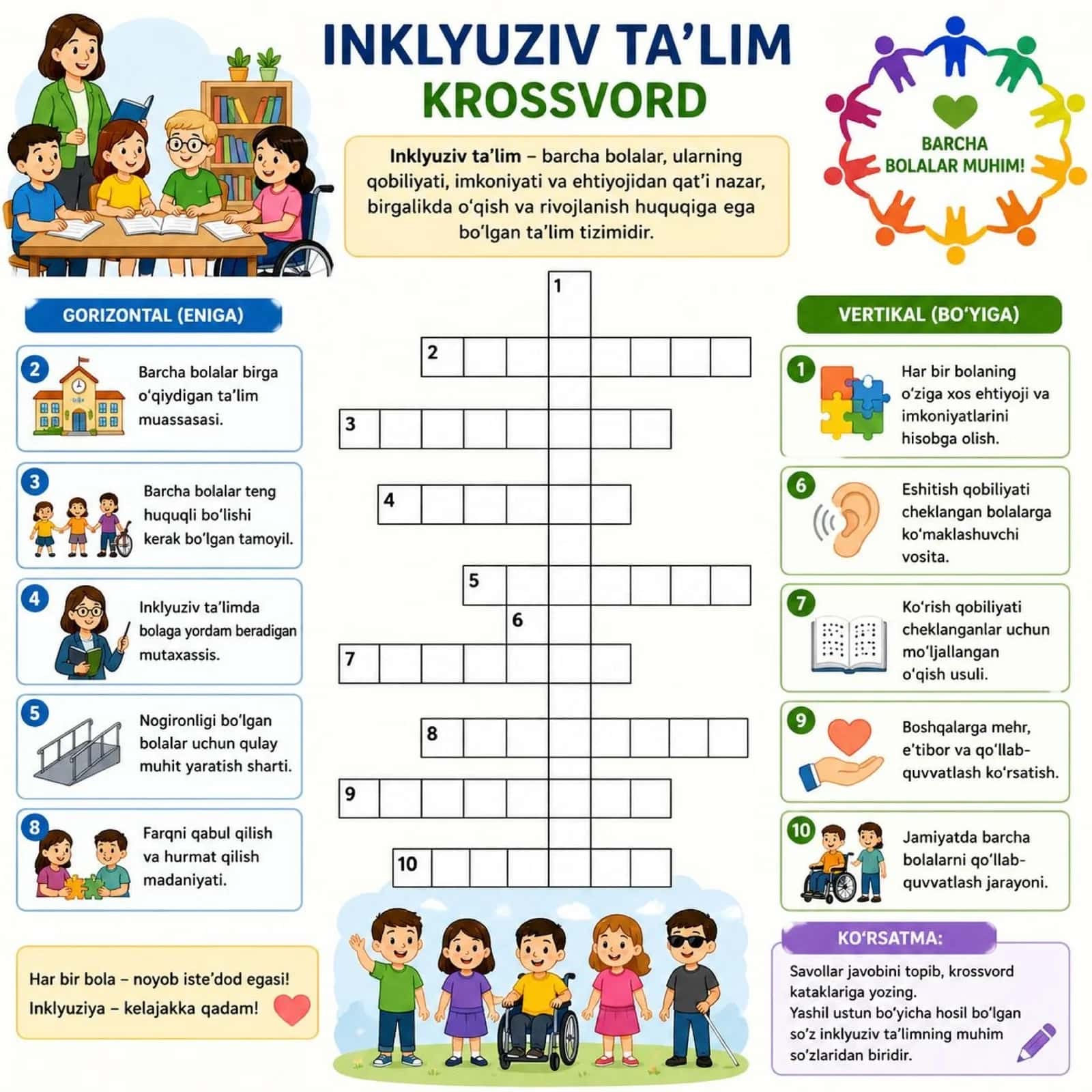 INKLYUZIV TA'LIMDAN KROSVORD 1