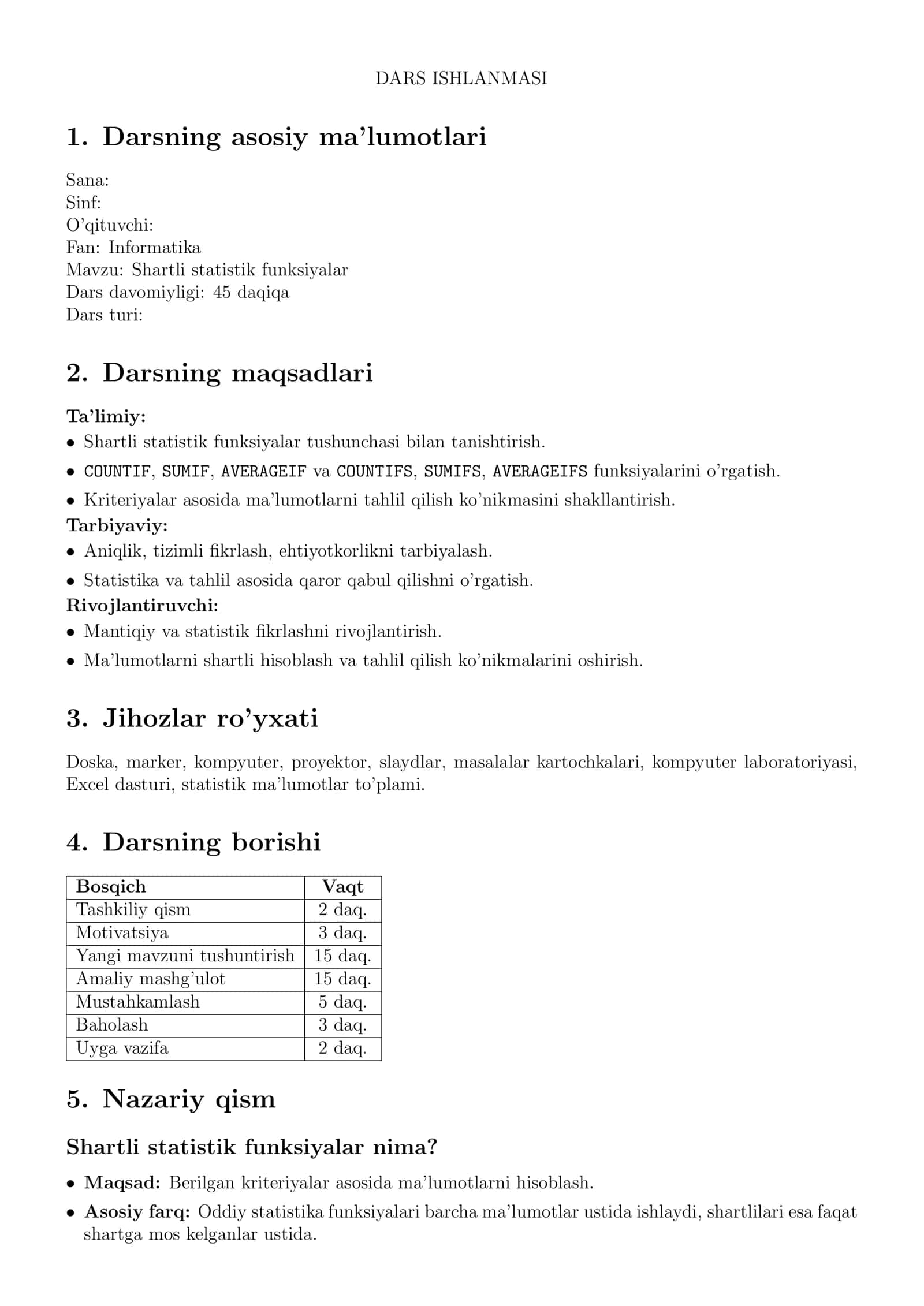 Shartli statistik funksiyalar 1