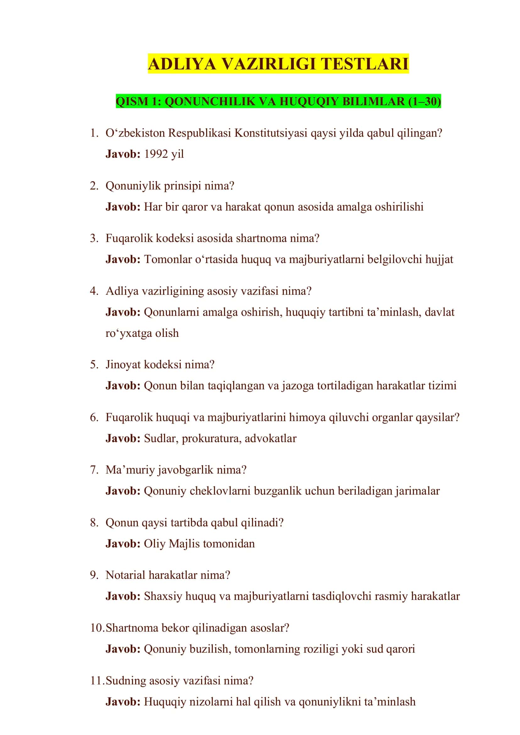 ADLIYA VAZIRLIGI TESTLARI 1