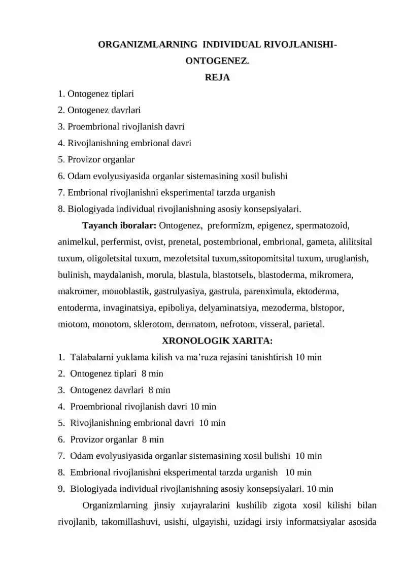 Organizmlarning Individual Rivojlanishi-Ontogenez