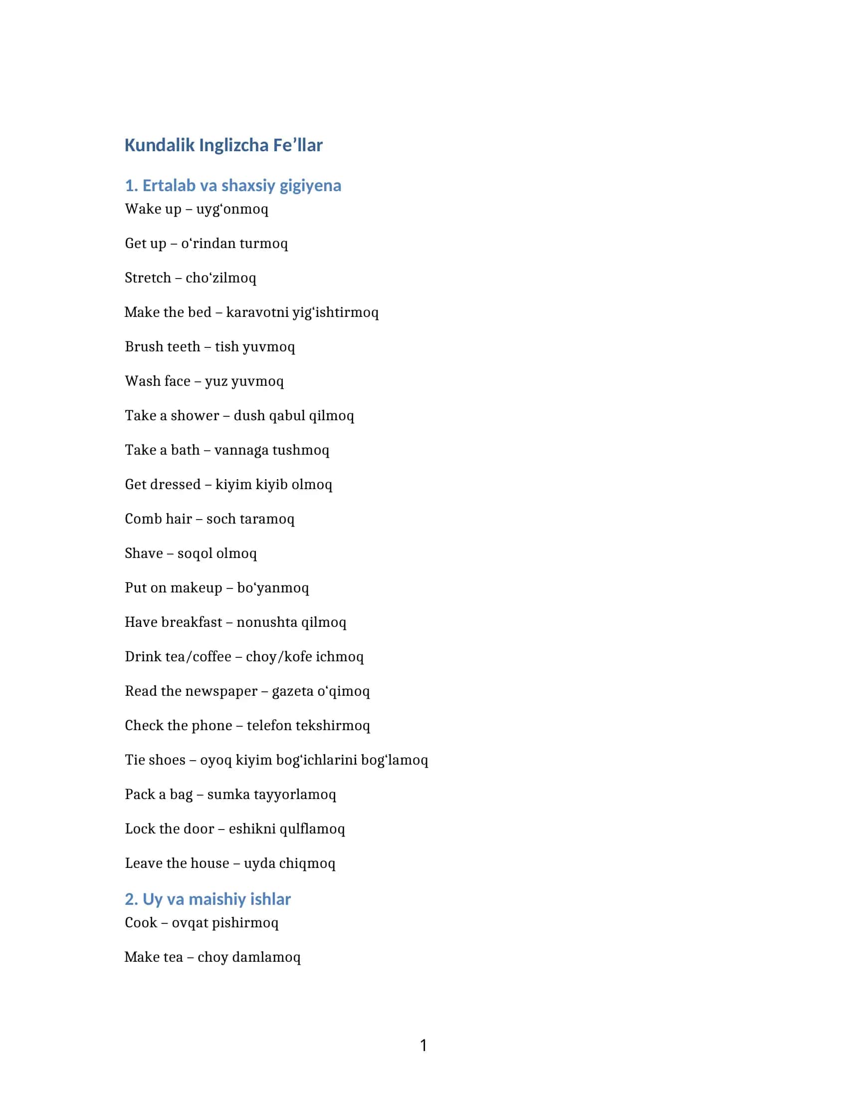 Kundalik Inglizcha Fe’llar 1
