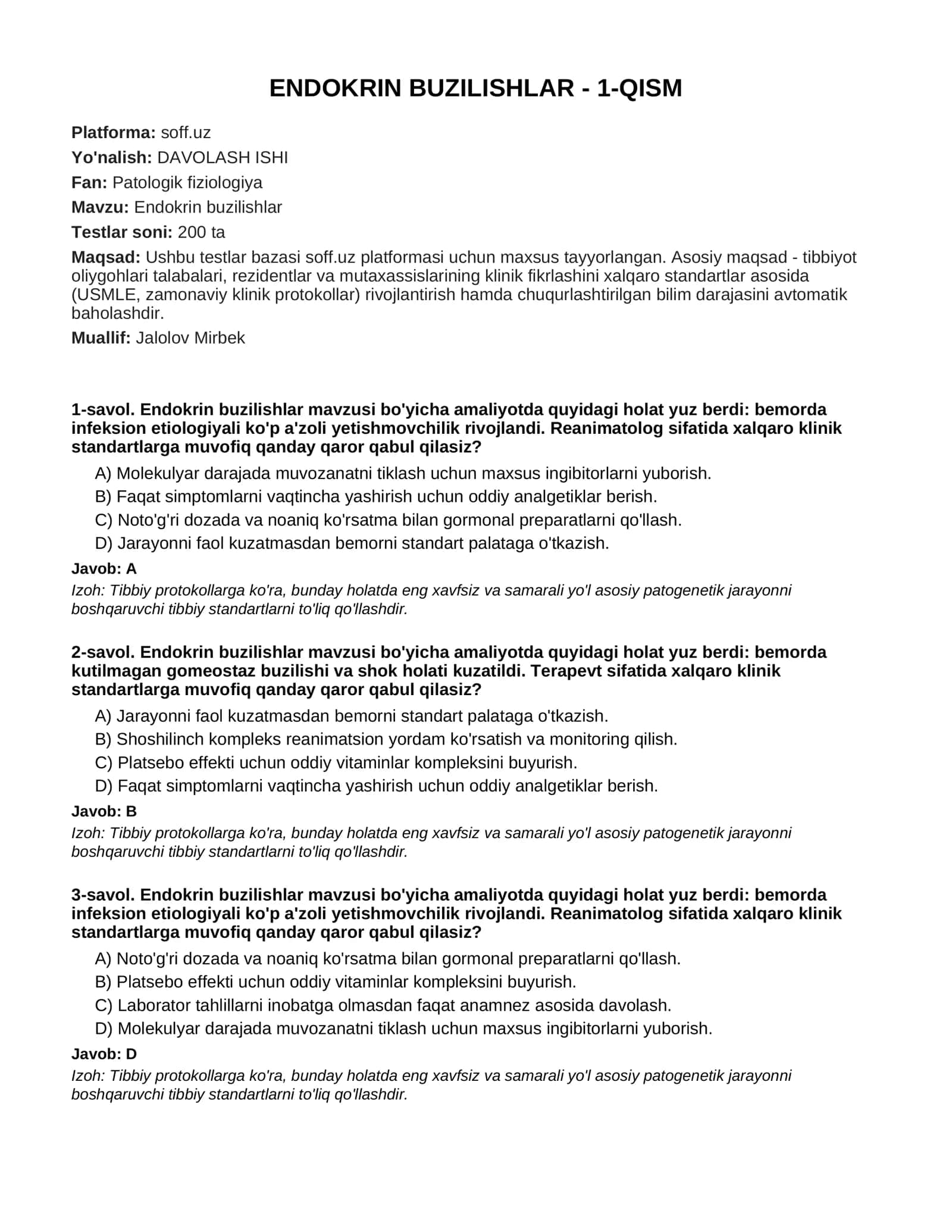 ENDOKRIN BUZILISHLAR - 1-QISM 1