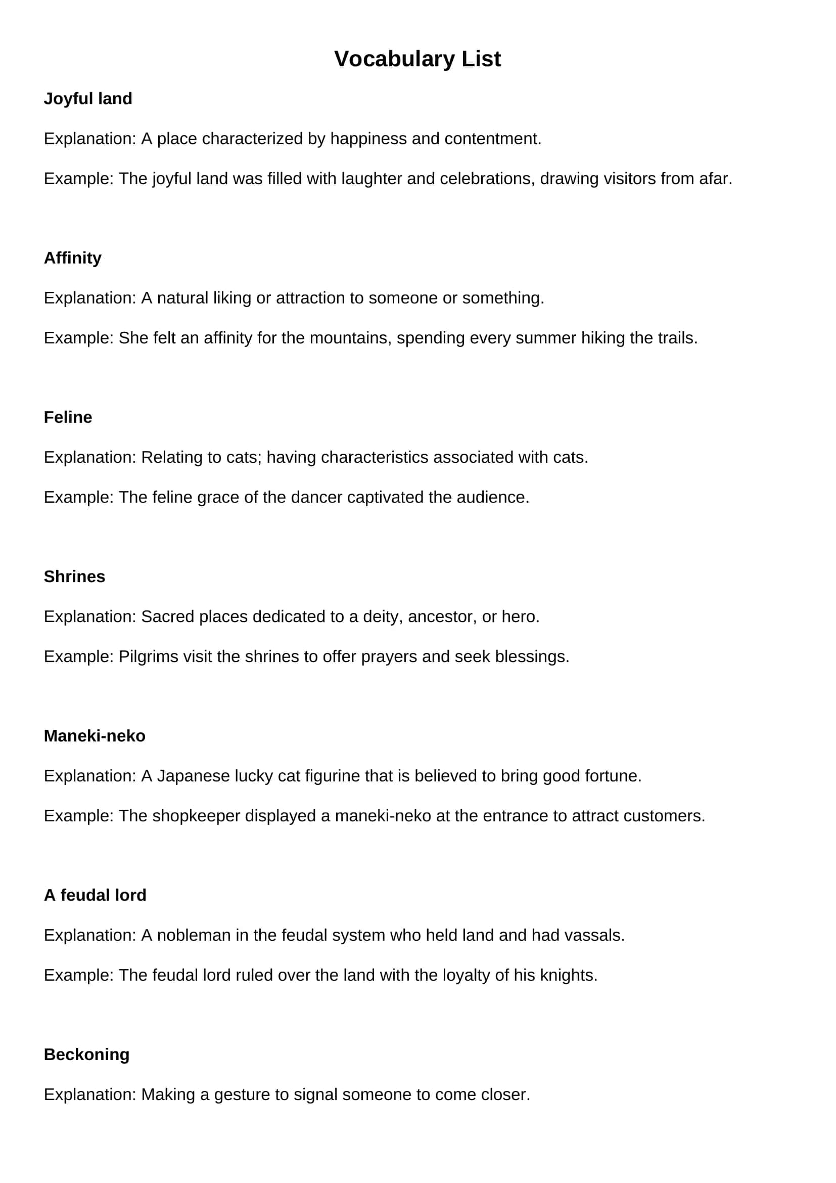 Vocabulary List 1