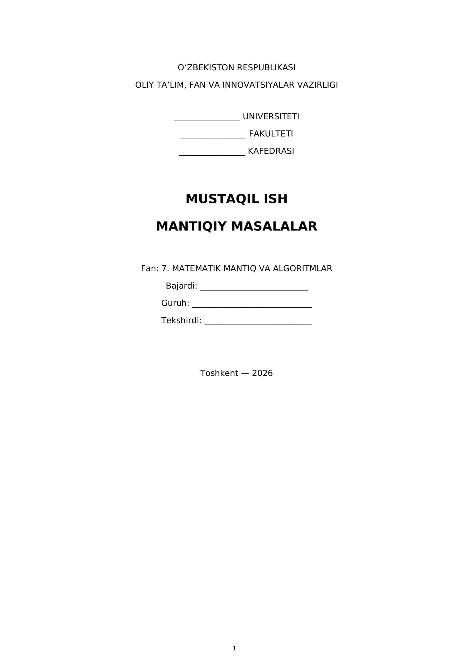 Mantiqiy masalalar 1