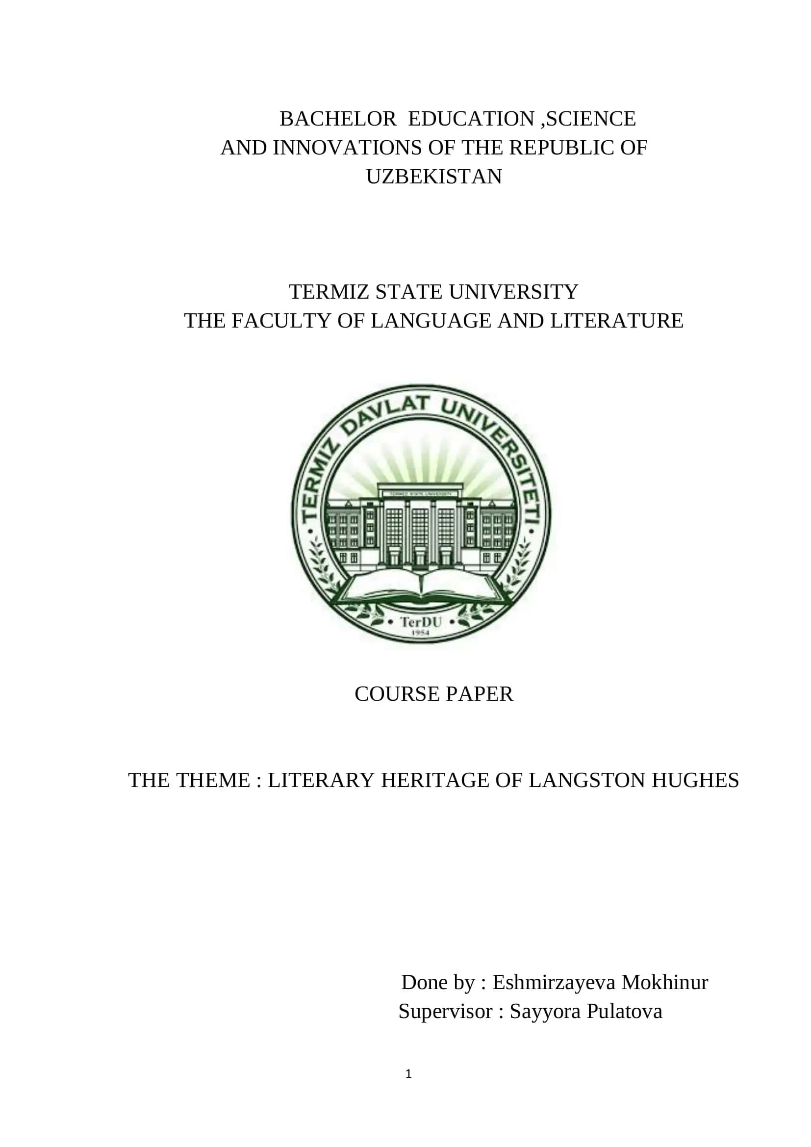 Literary Heritage of Langston Hughes 1