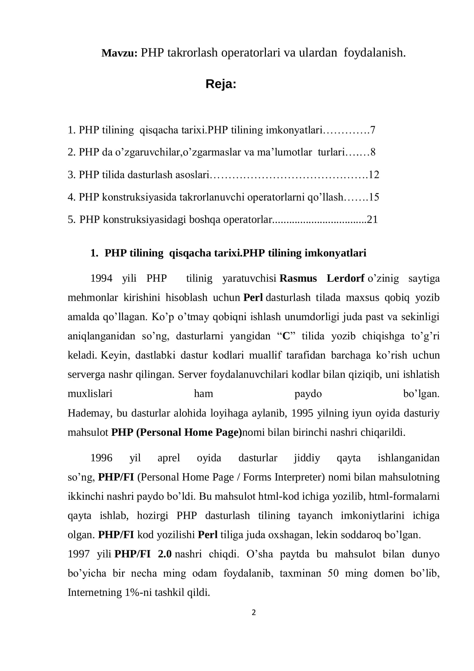 PHP takrorlash operatorlari va ulardan foydalanish 2