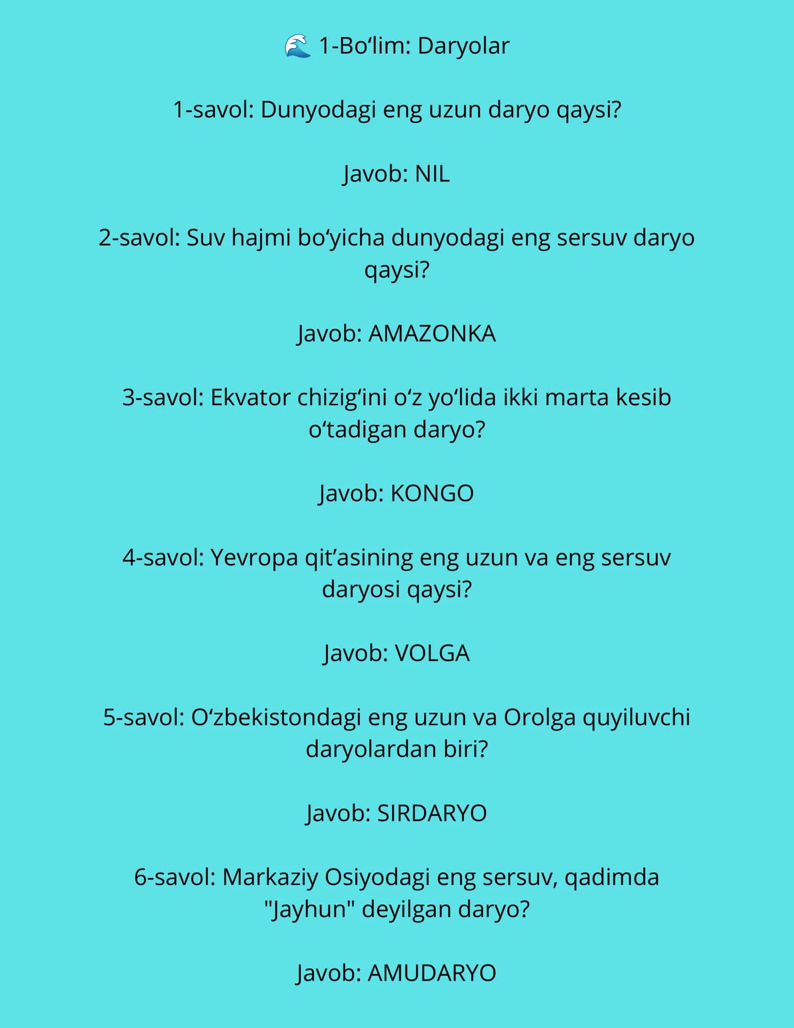 Geografiya boʻyicha savol javoblar 2