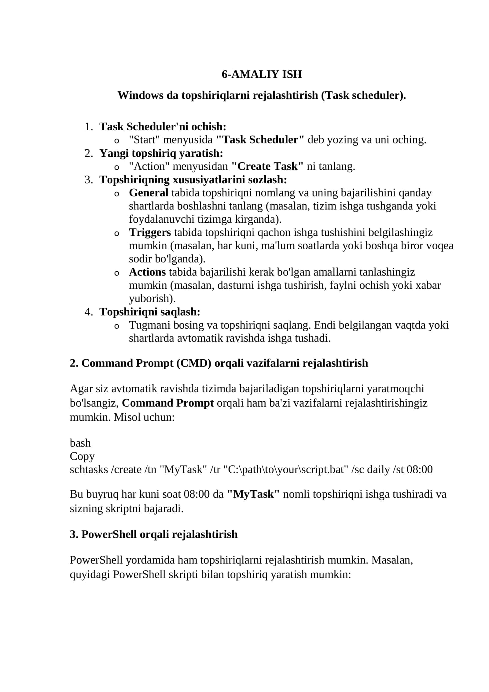 Windows da topshiriqlarni rejalashtirish (Task scheduler) 2