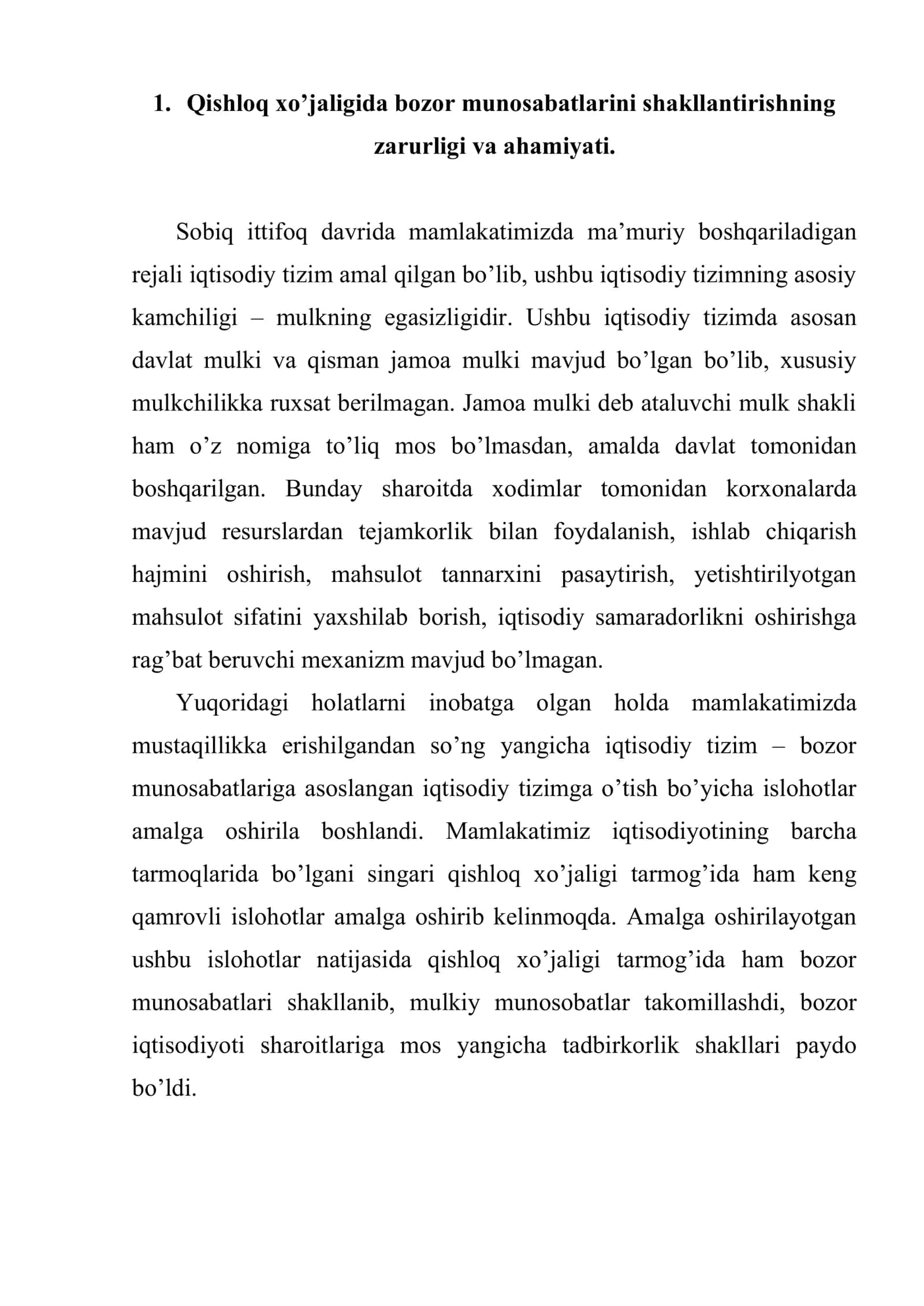 O’zbekistonda agrar islohotlarning mohiyati, bosqichlari va asosiy yo’nalishlari 2