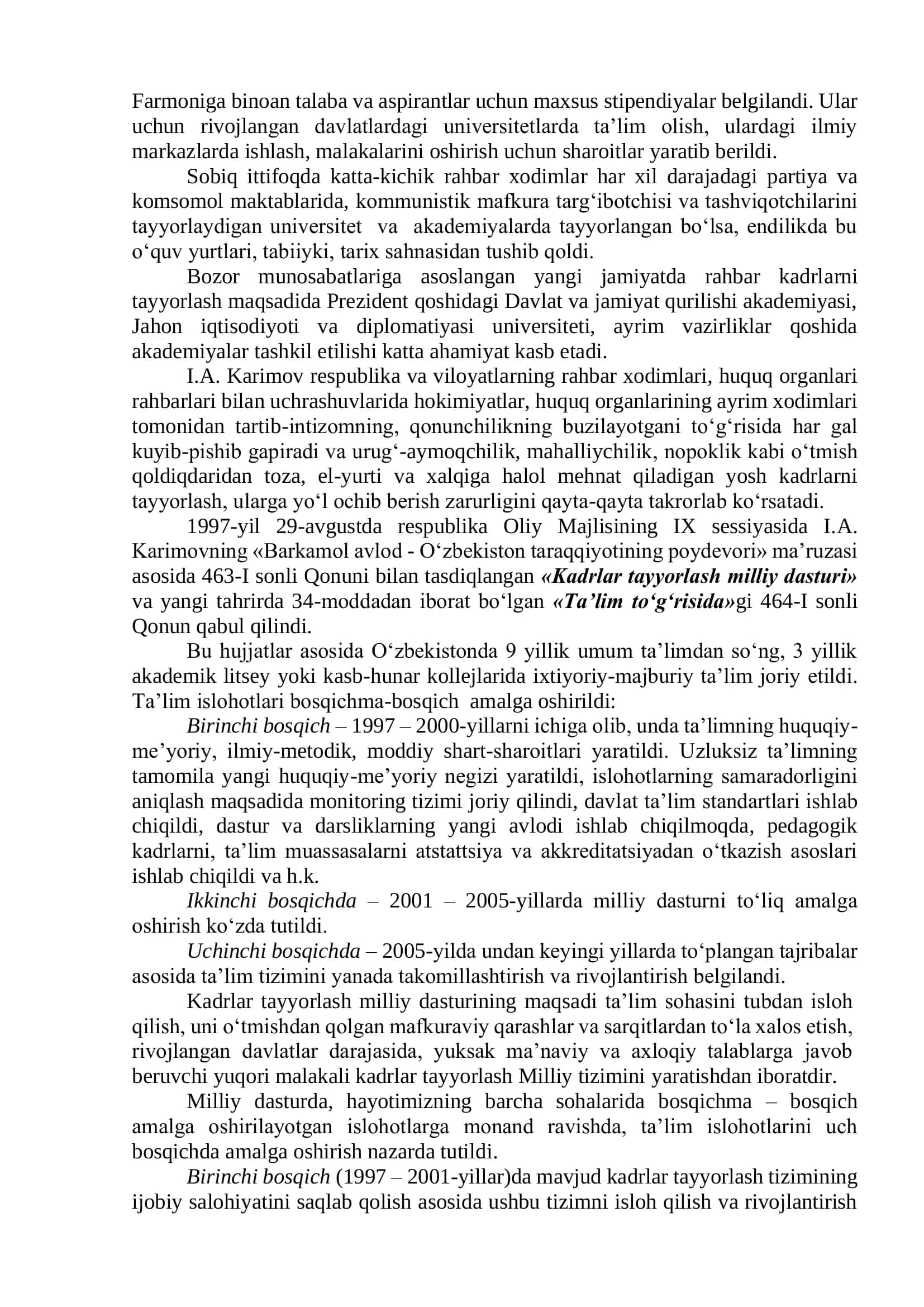 Ta'lim sohasida amalga oshirilgan islohotlar 2