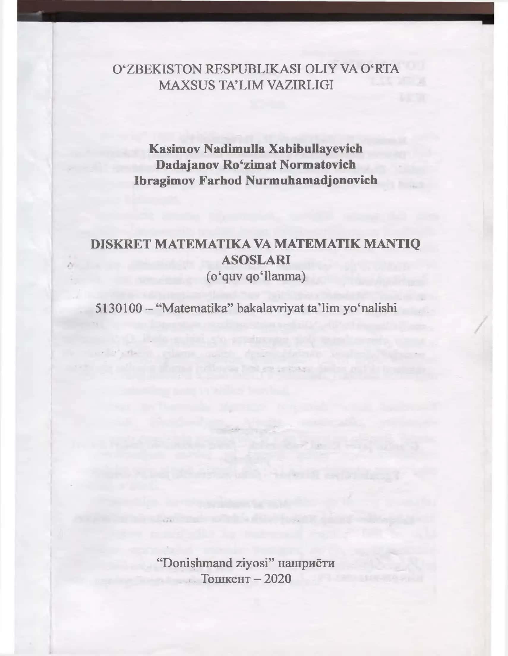 DISKRET MATEMATIKA VA MATEMATIK MANTIQ ASOSLARI 2