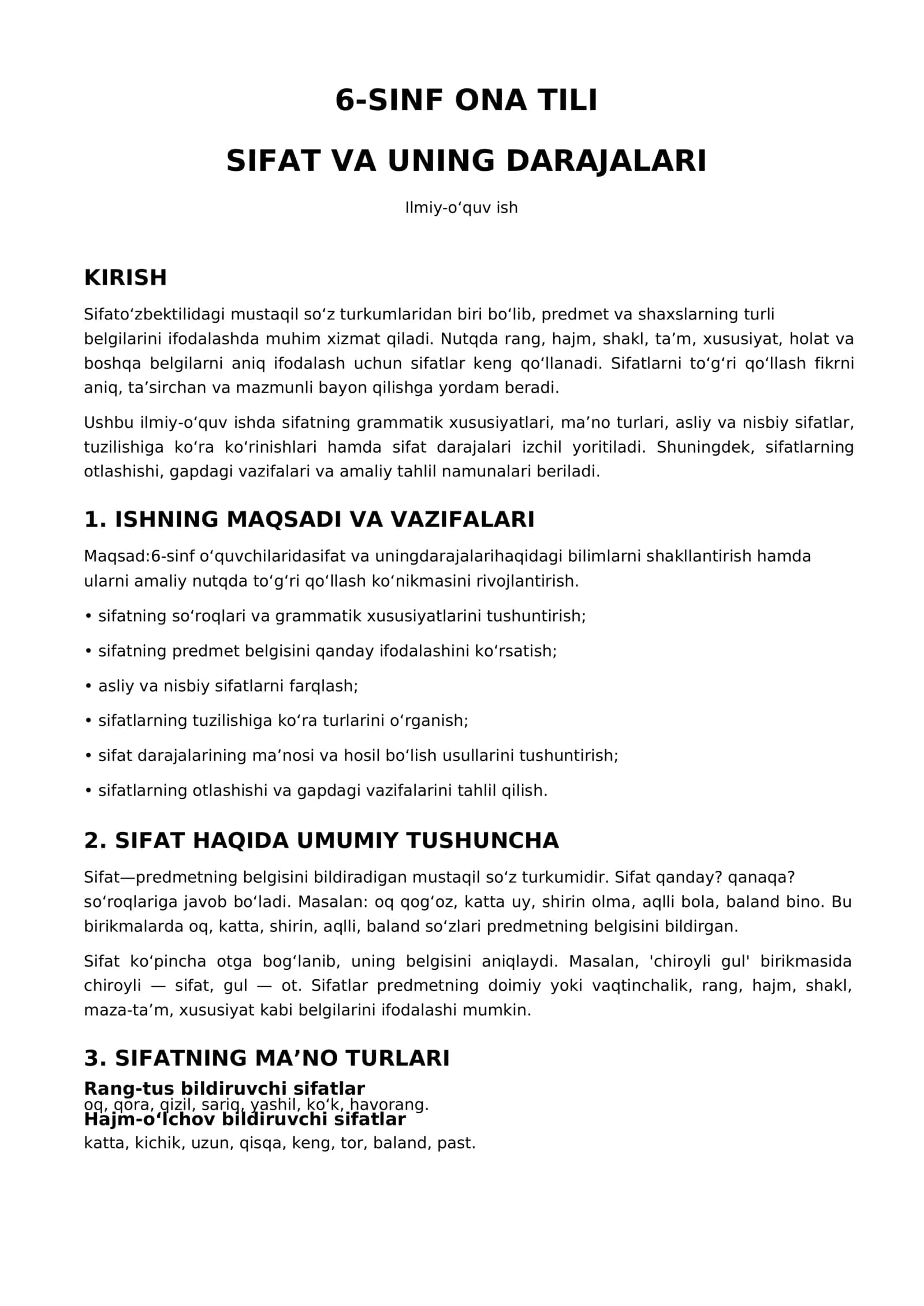6-SINF ONA TILI Sifatning maʼno turlari 2