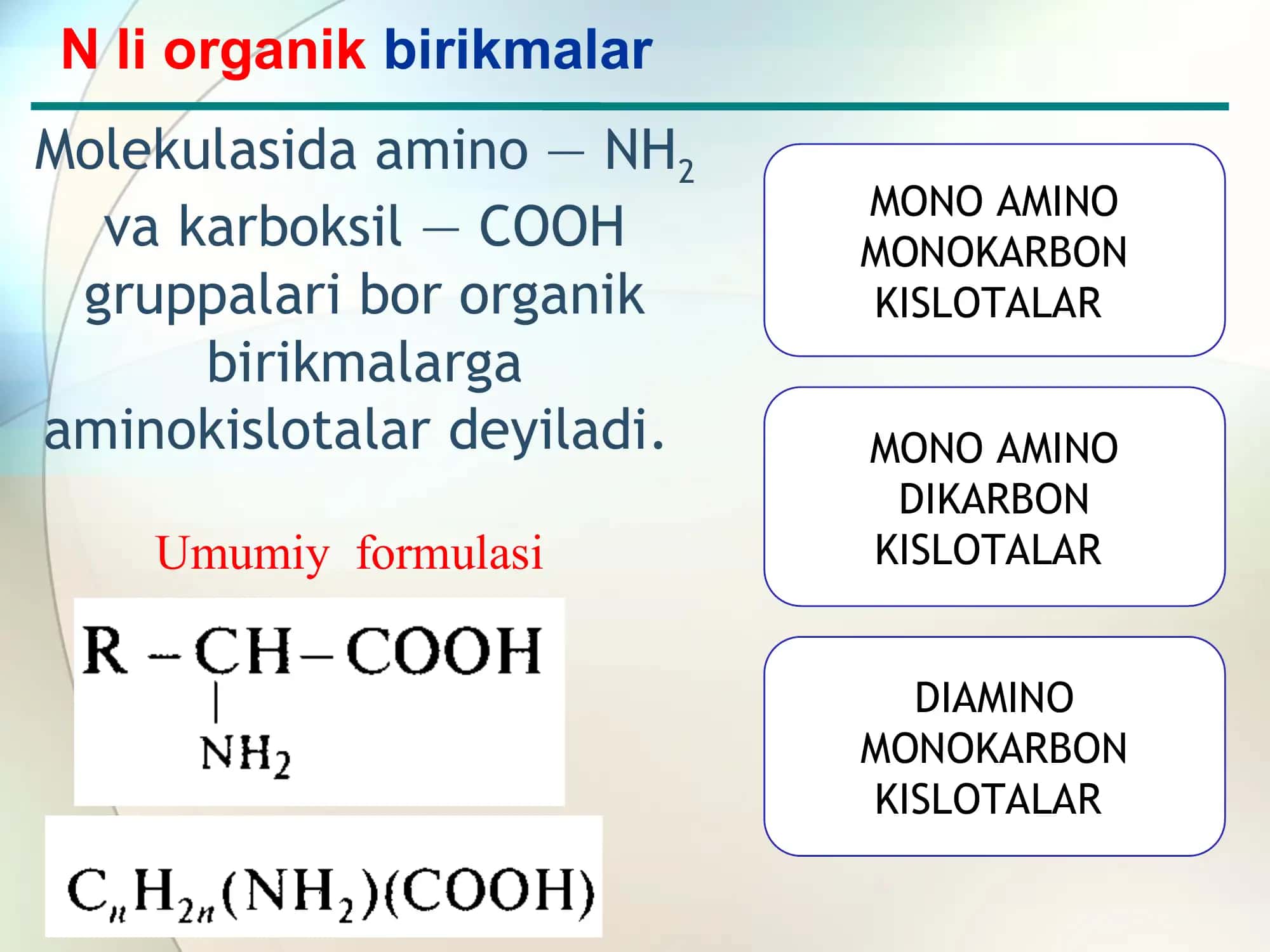 AMINO KISLOTALAR VA OQSILLAR 2