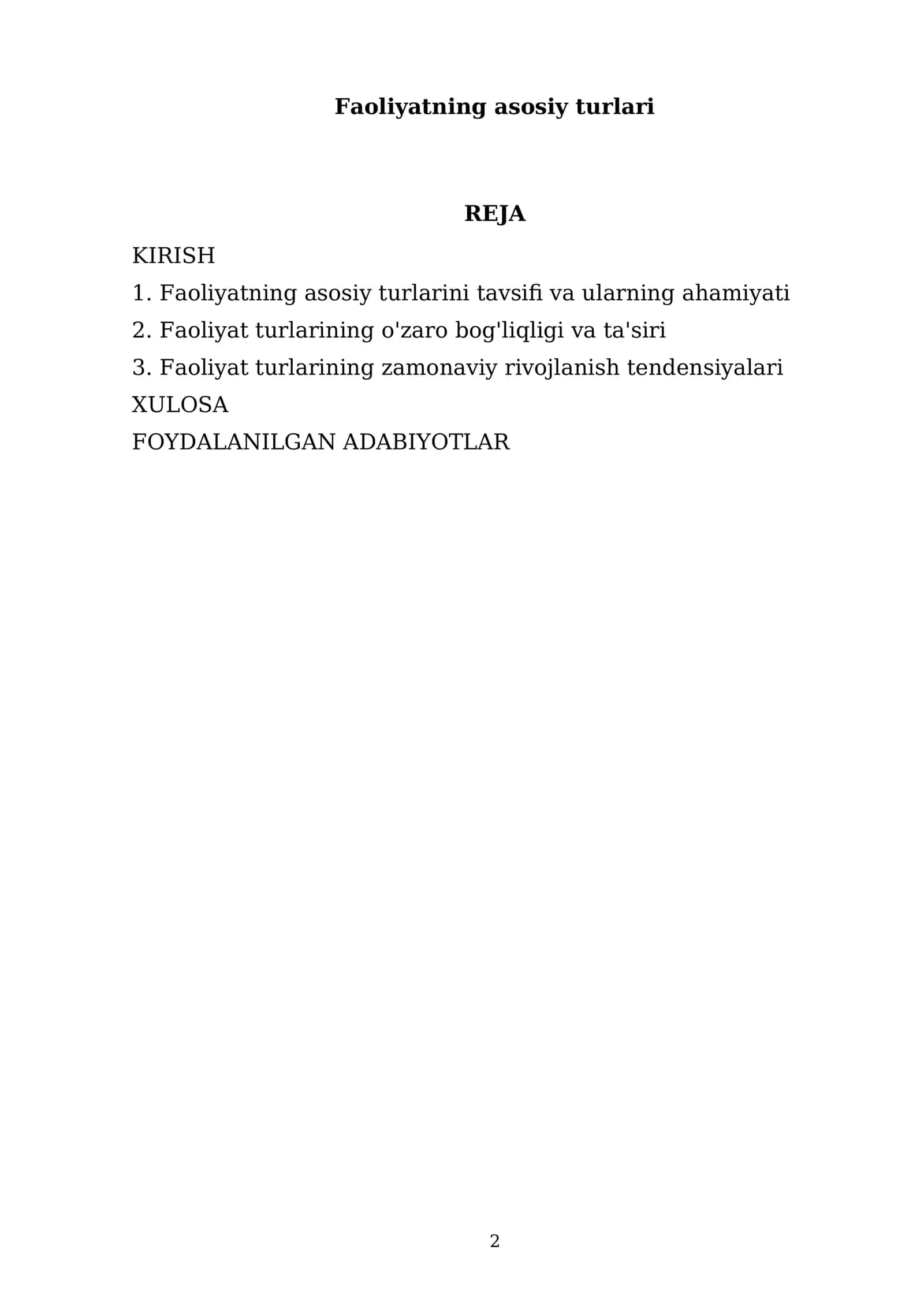 Faoliyatning asosiy turlari 2