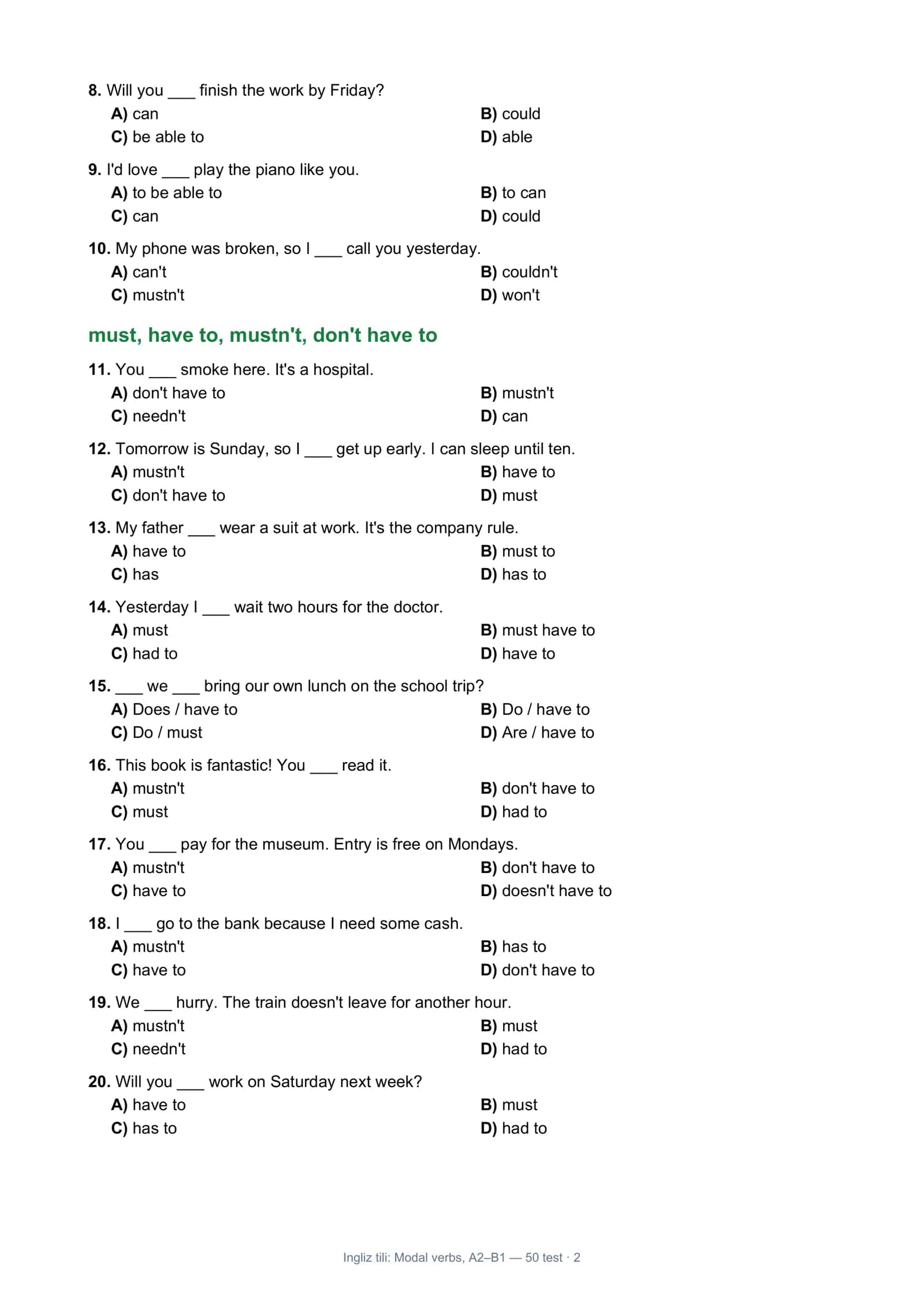Ingliz tili: Modal verbs, A2–B1 2