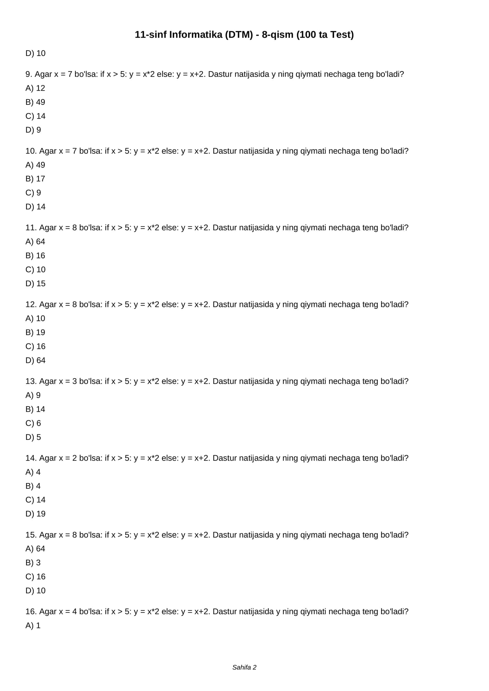 11-sinf Informatika (DTM) - 8-qism (100 ta Test) 2