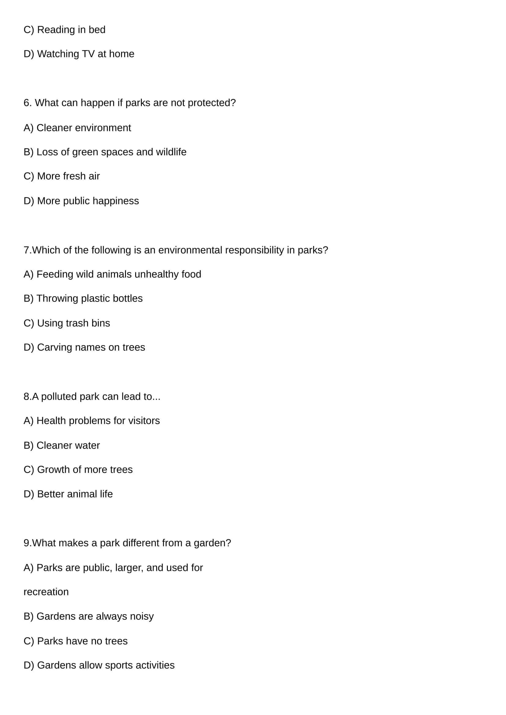 Parks and Outdoor Environments Study Guide 2
