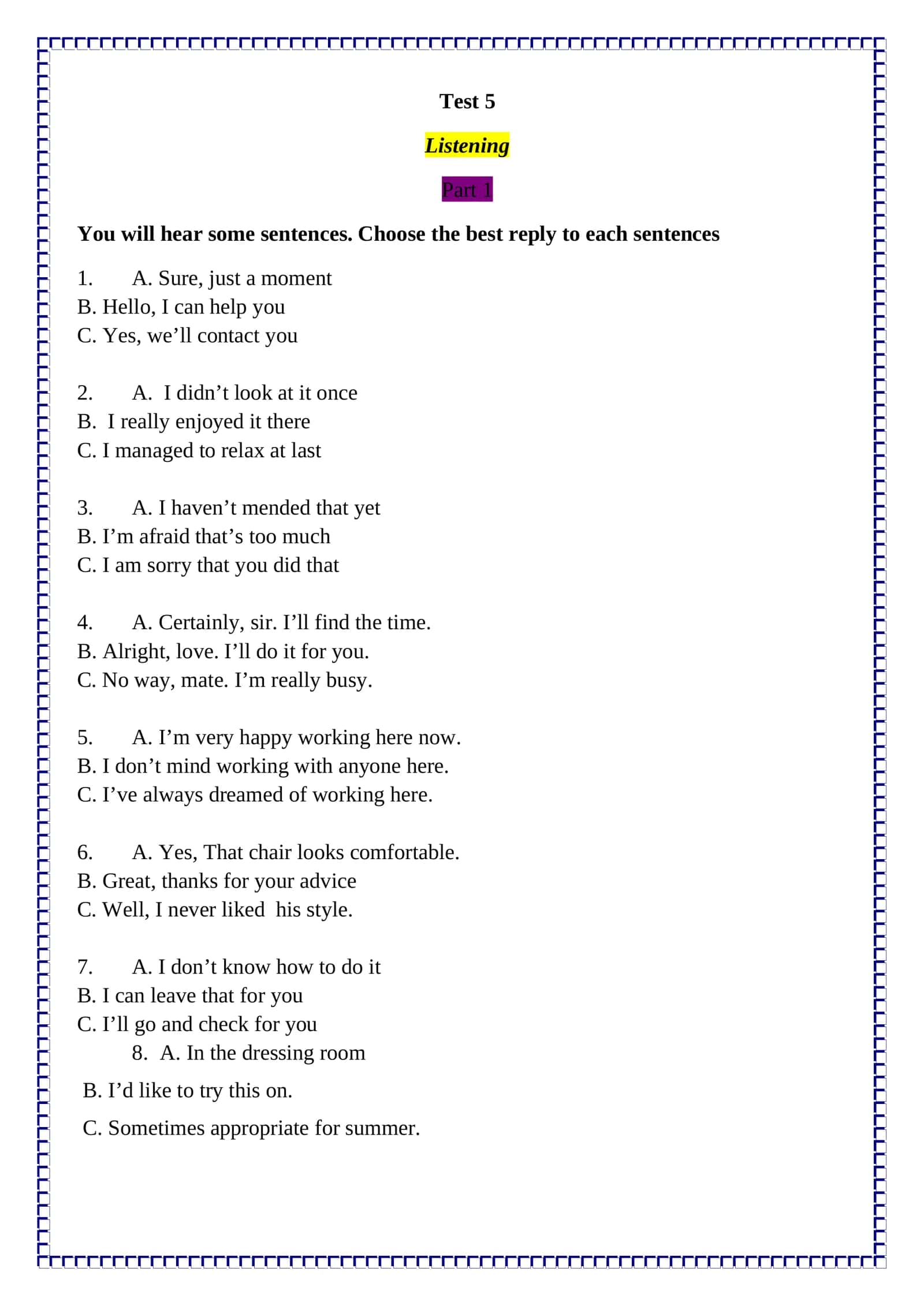 Test 5 Listening Part 1 2