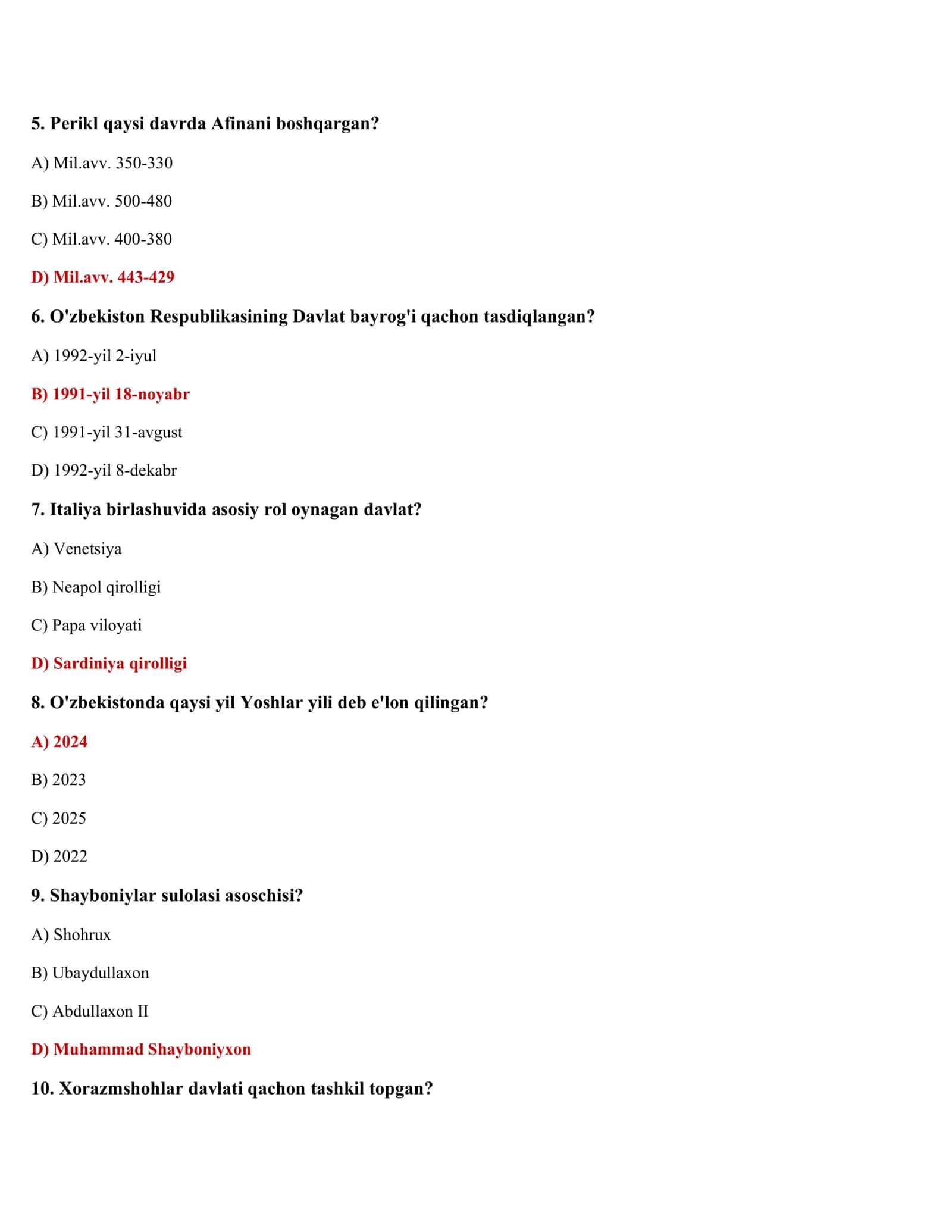 TARIX FANIDAN TESTLAR (500 ta) 2