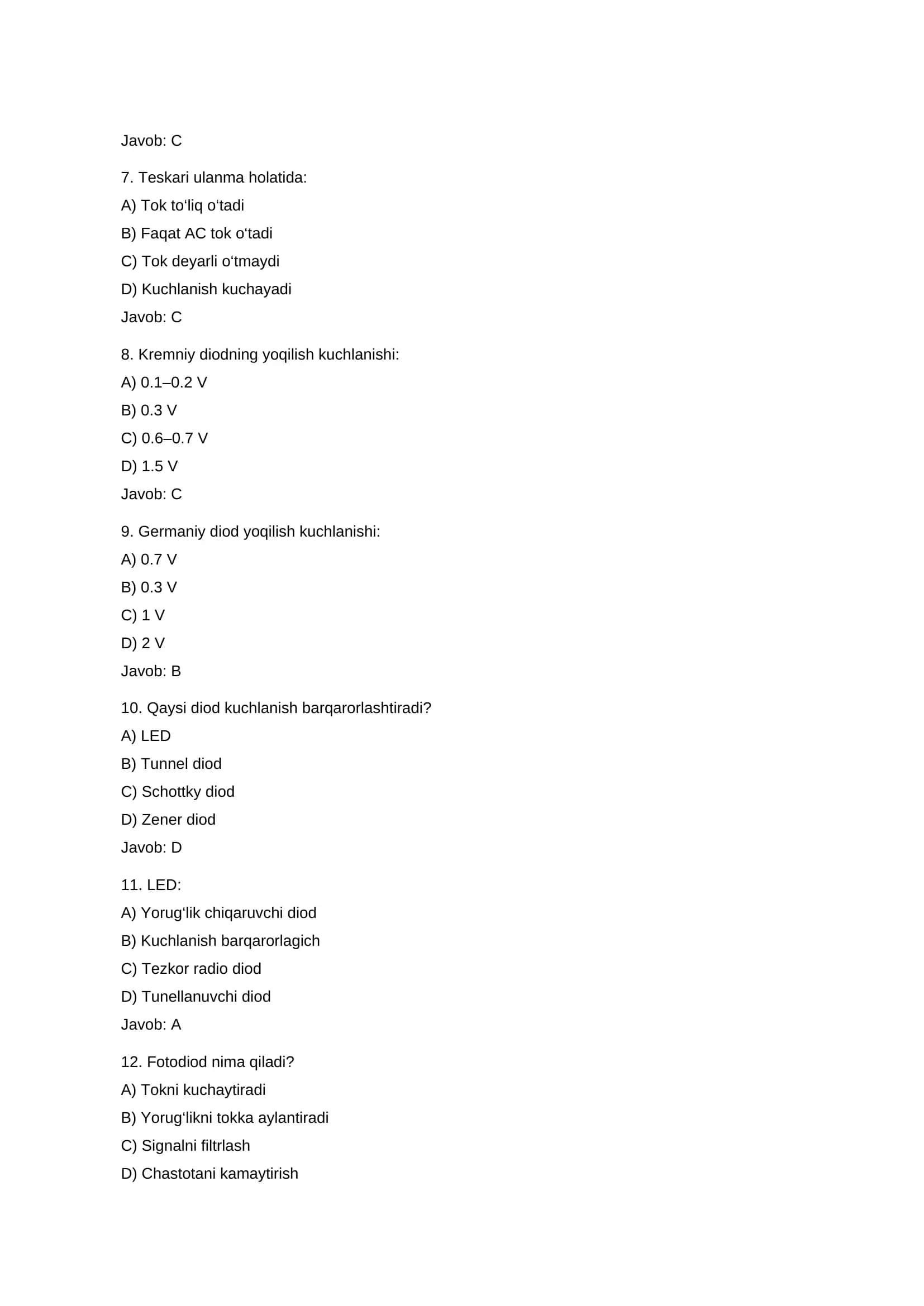 DIOD MAVZUSI – 20 TA TEST 2