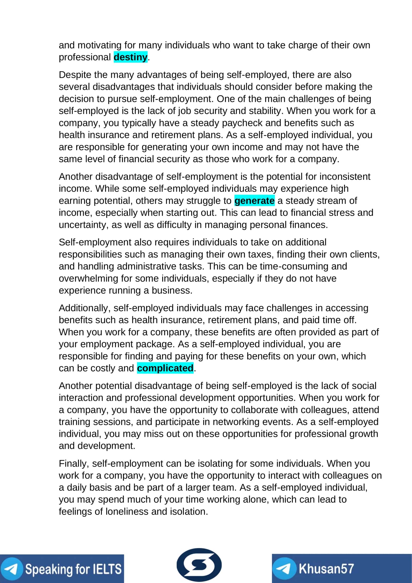 Self-Employment Benefits 2