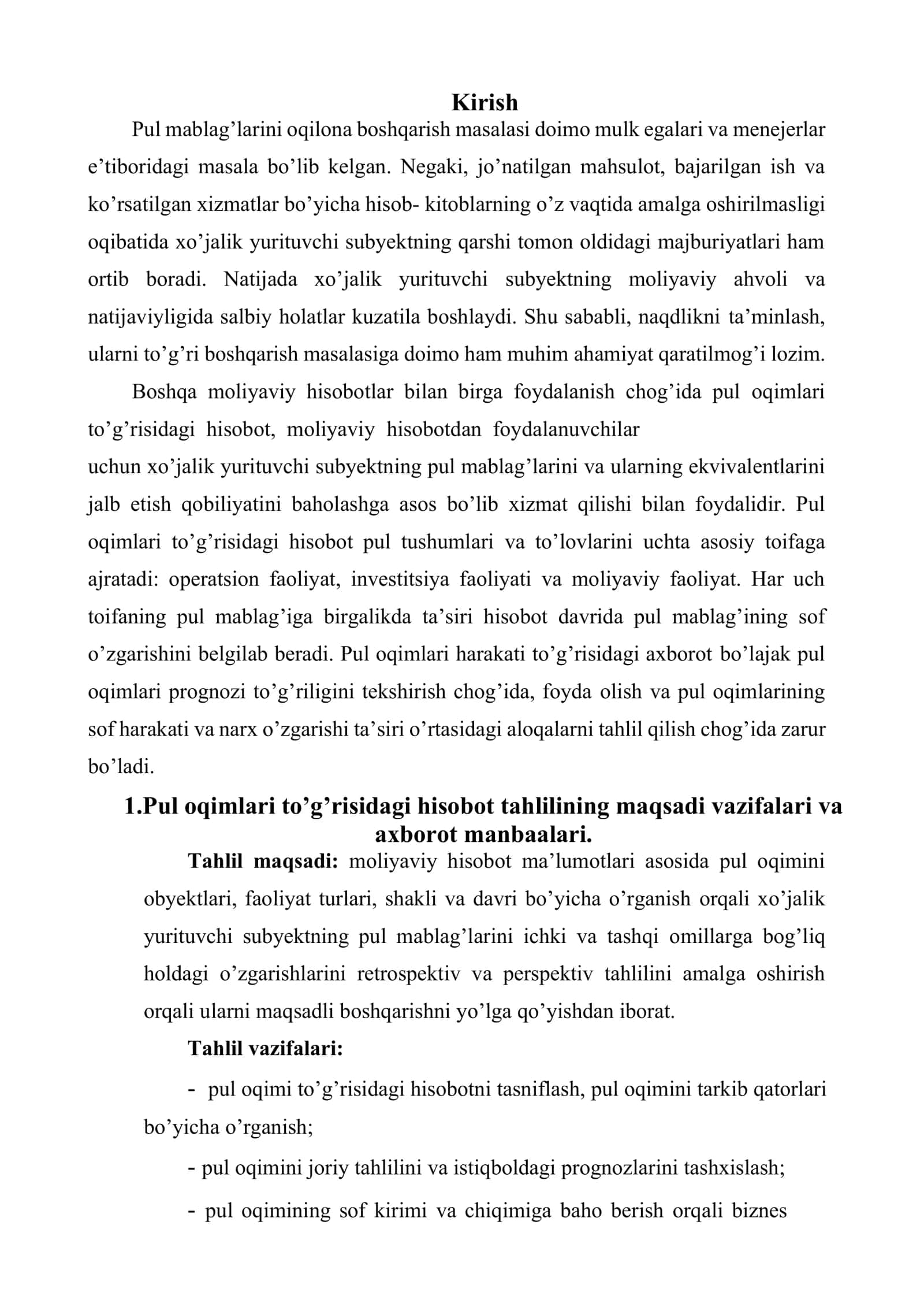 Pul oqimlari tahlili 2