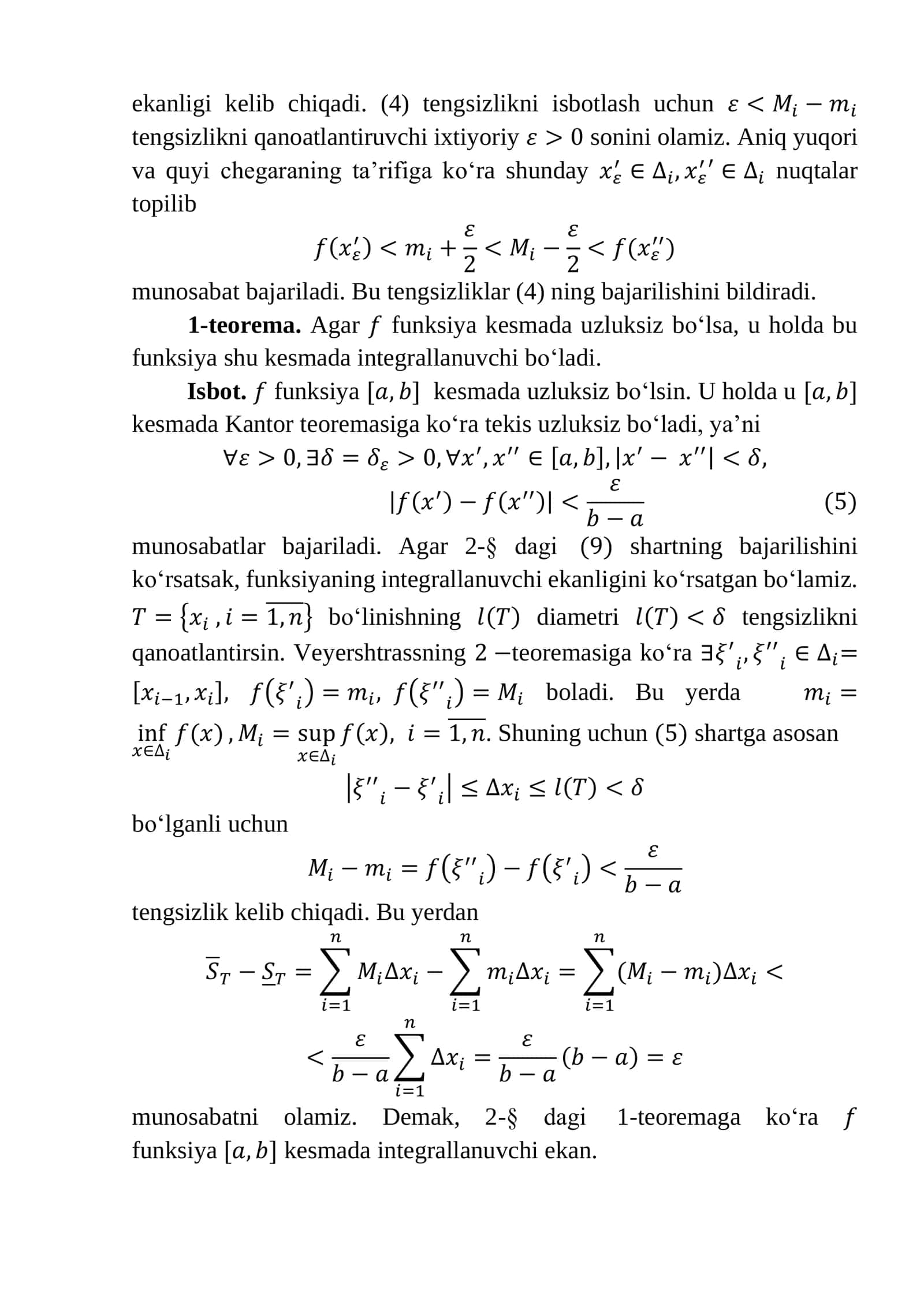 Integrallanuvchi funksiyalar sinfi 2
