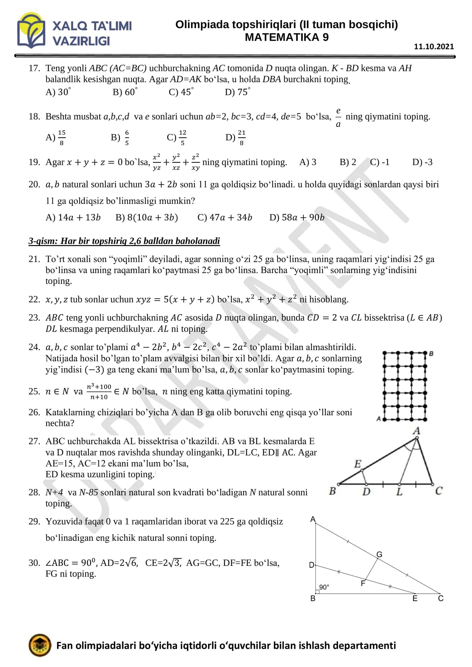 Matematika dan tuman Olimpiada savollari 2