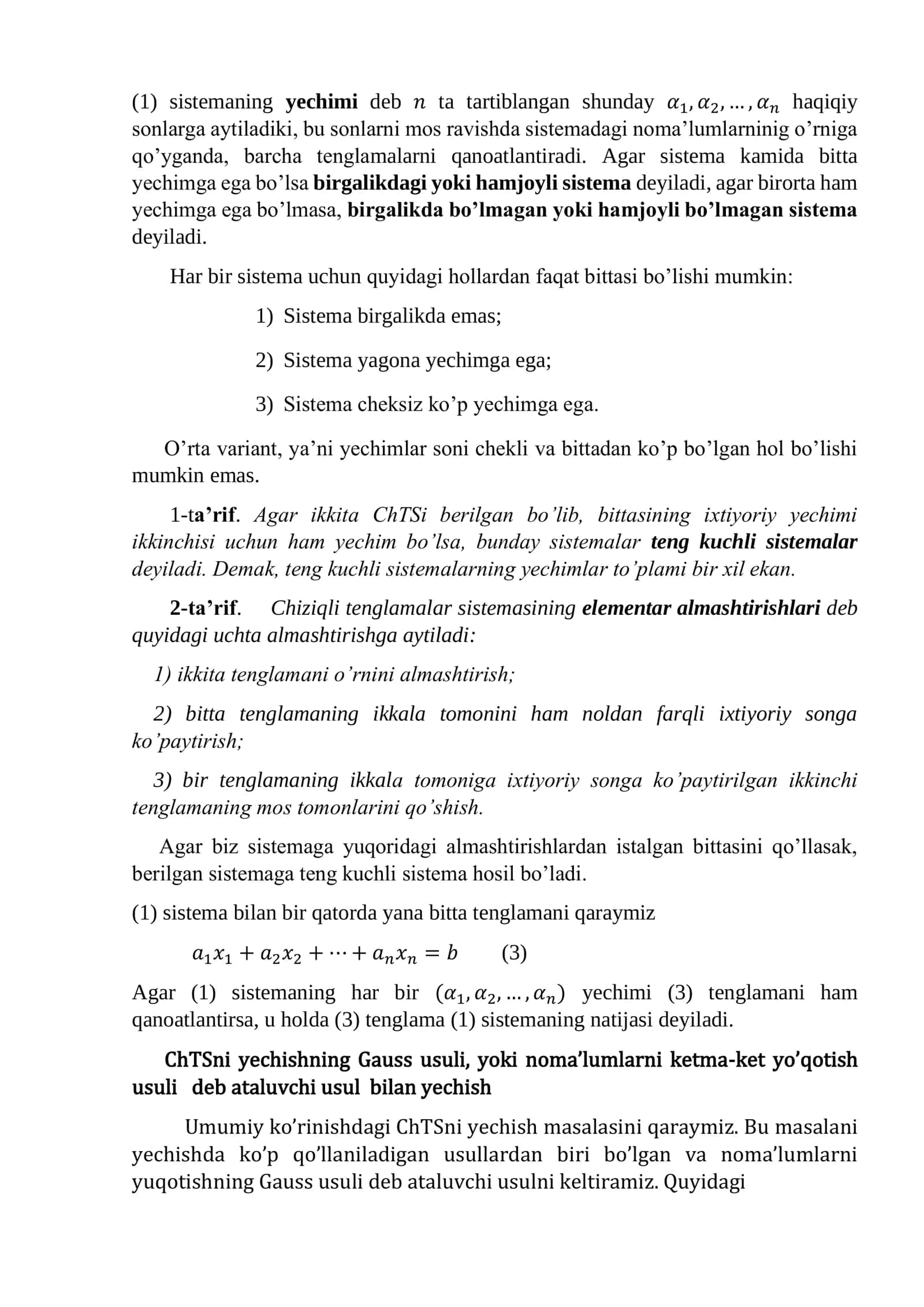 Chiziqli tenglamalar sistemasi 2