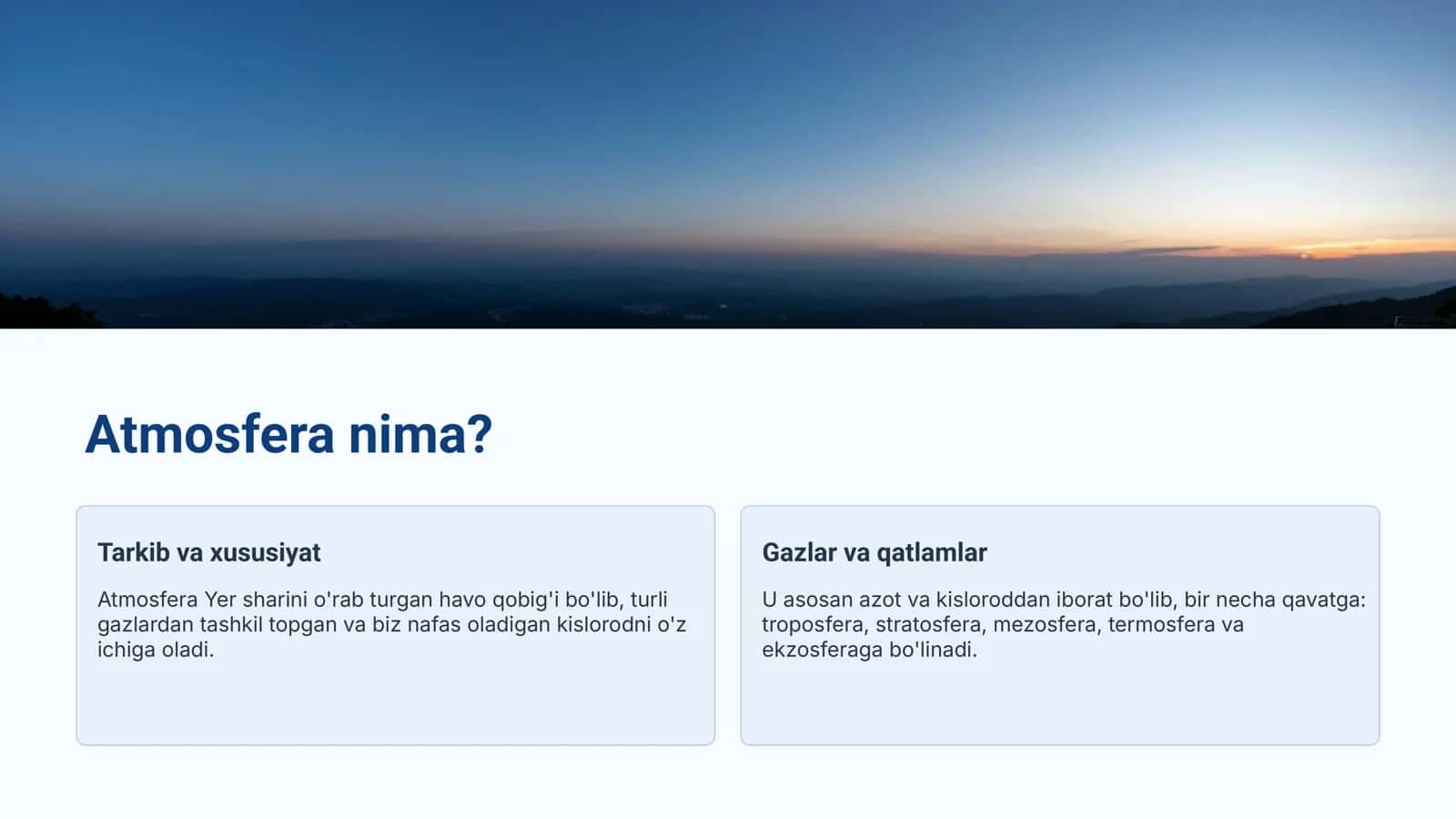 Atmosfera qavatlariga ta'rif 2