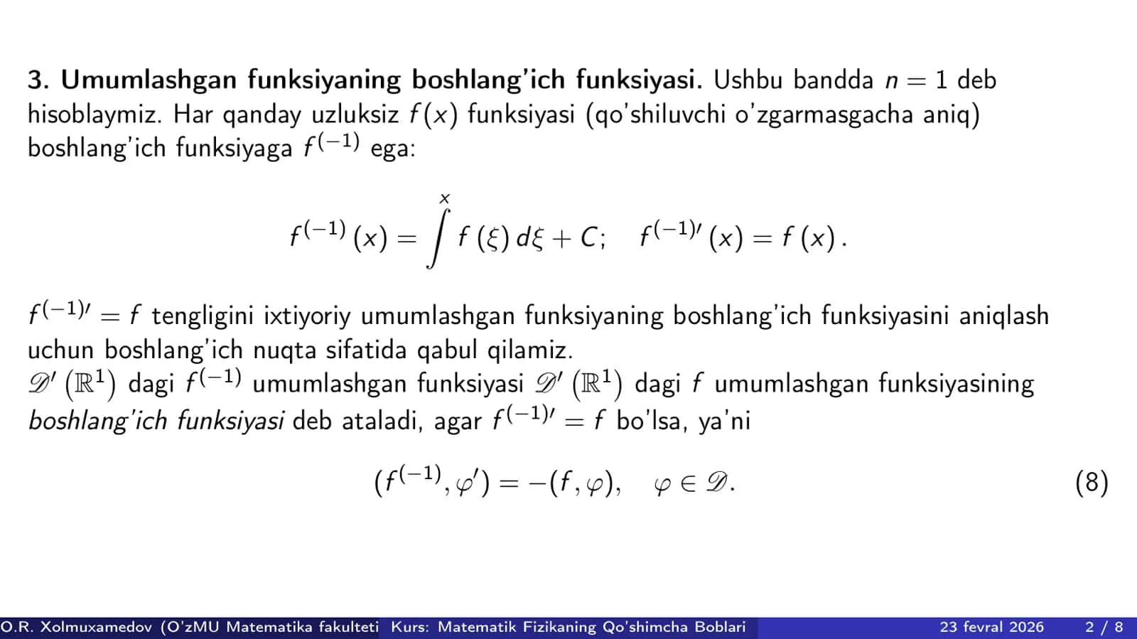 Umumlashgan funksiyalar fazosi D` - 5 2
