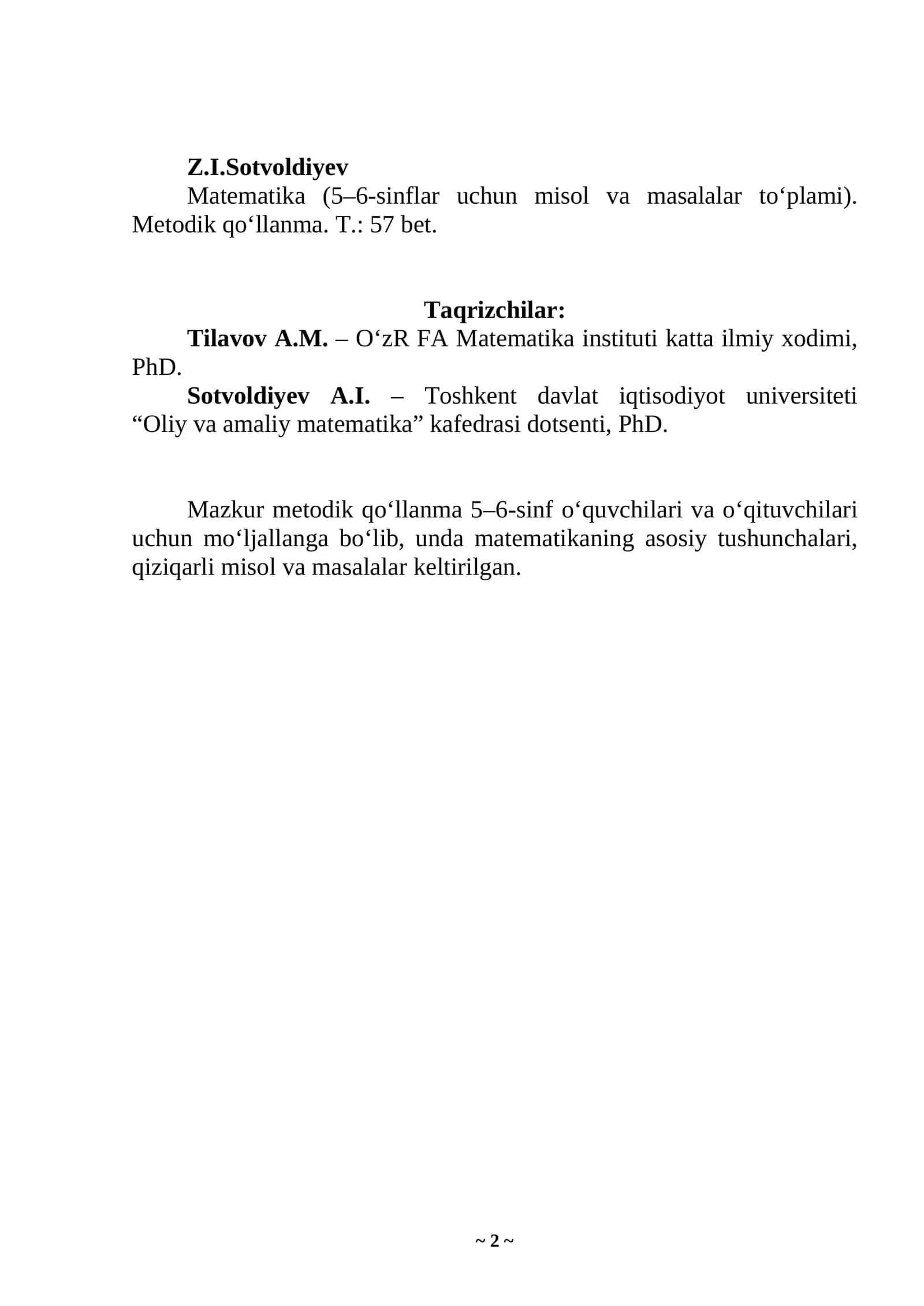 Matematika (5–6-sinflar uchun misol va masalalar to‘plami) 2