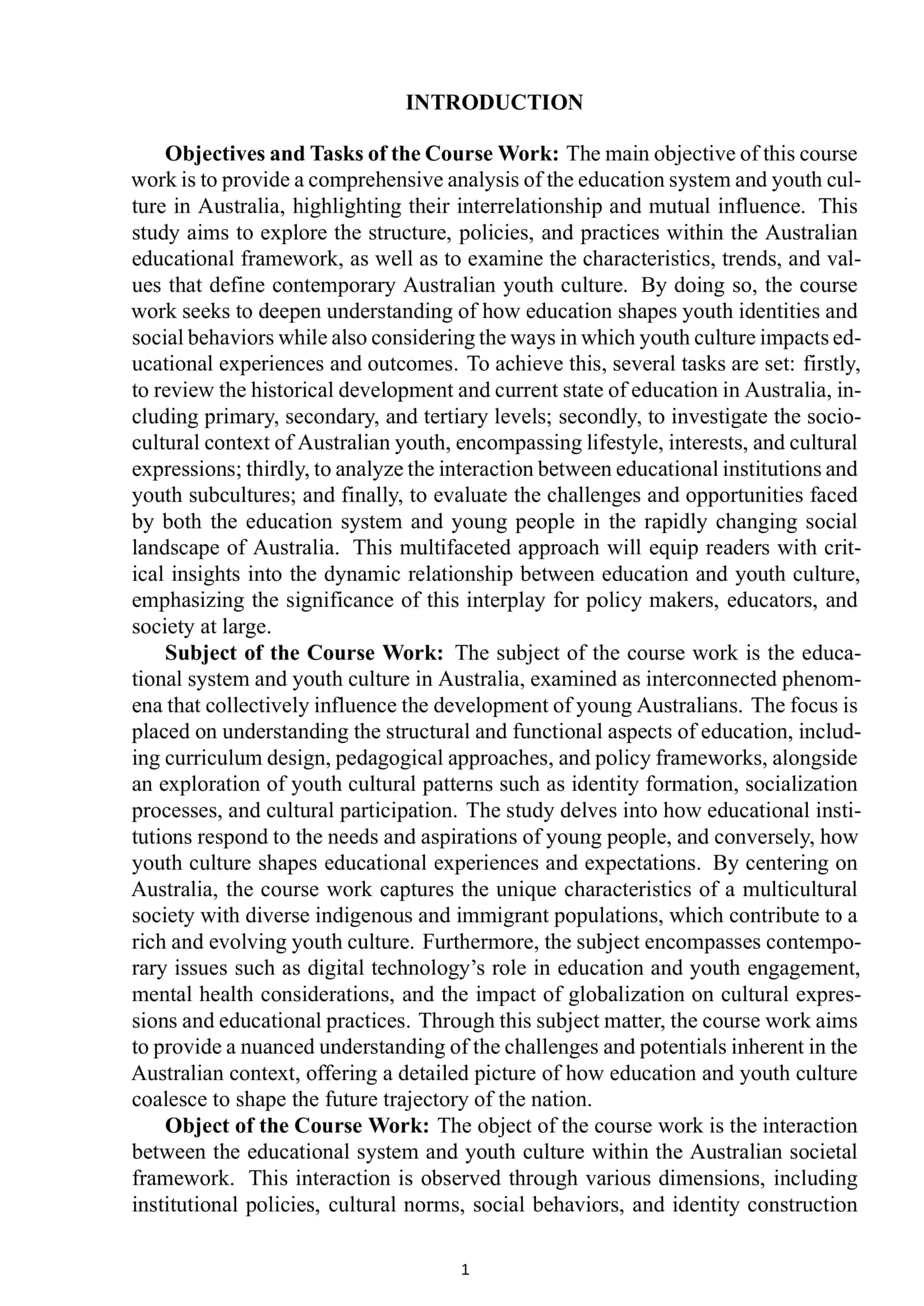 Objectives and Tasks of the Course Work 2