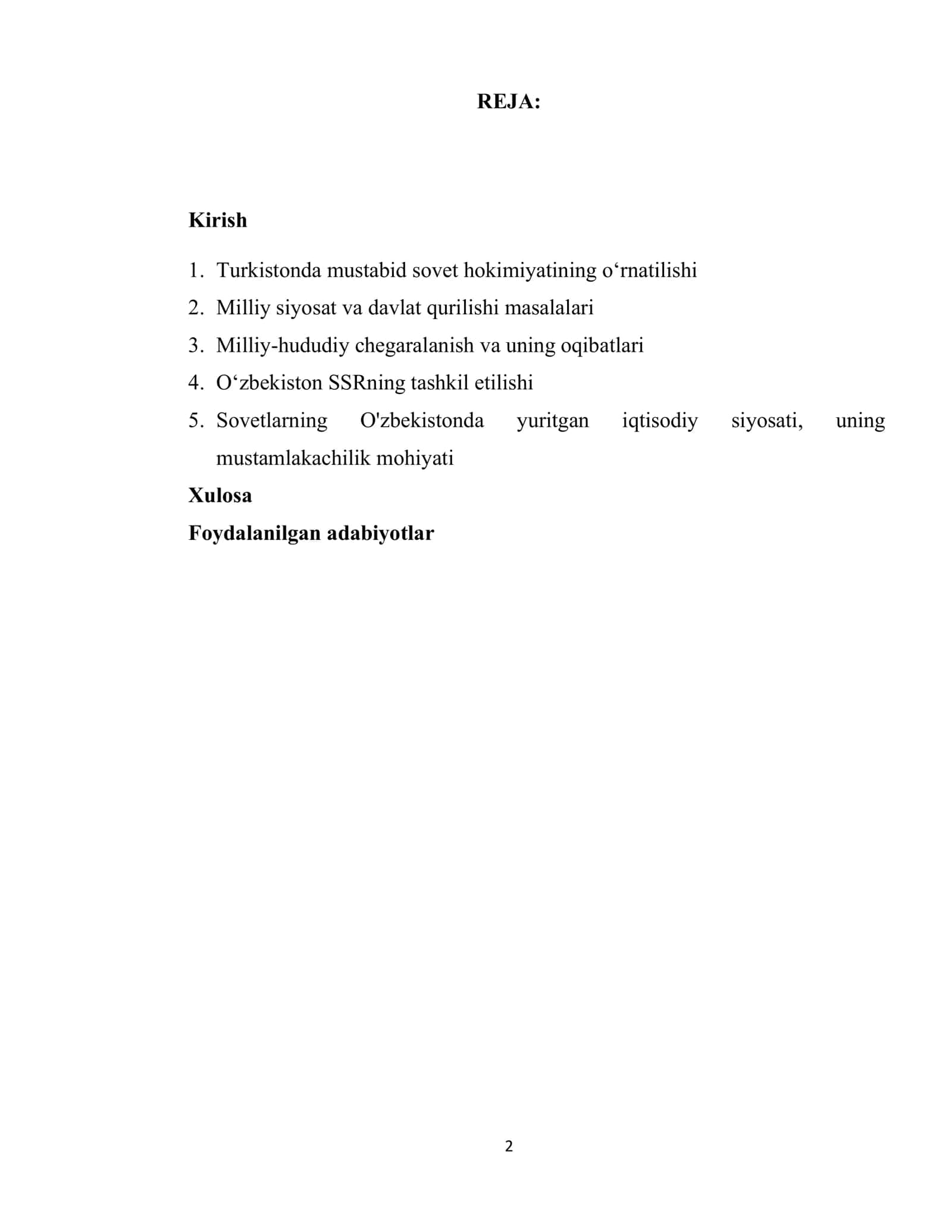 Milliy - hududiy chegaralanish. O'zbekiston SSRning tuzilishi 2