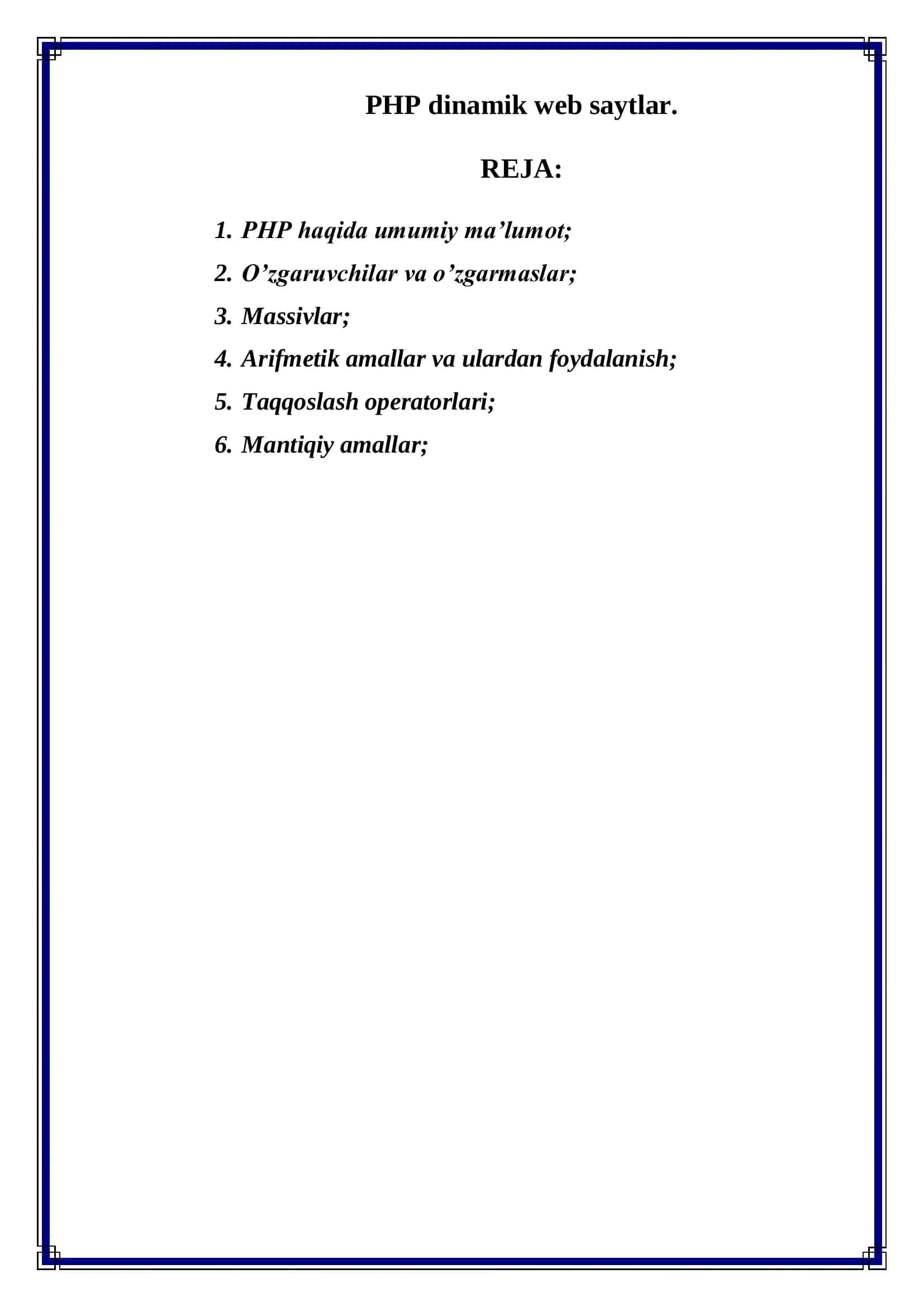 PHP dinamik web saytlar 2