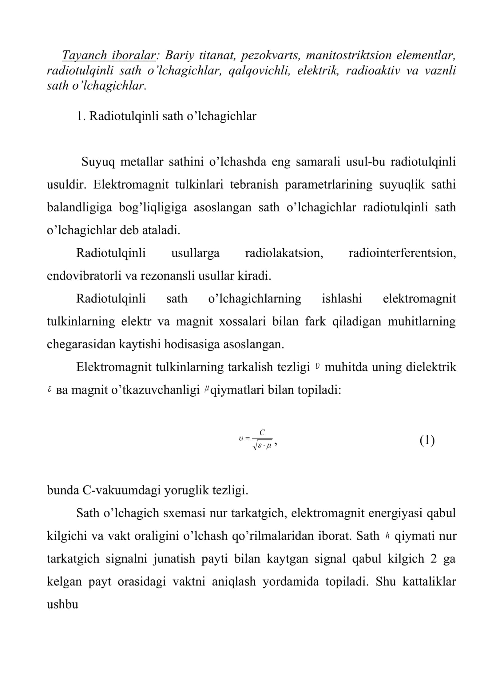 Sochiluvchan moddalarning sathini o’lchash 2