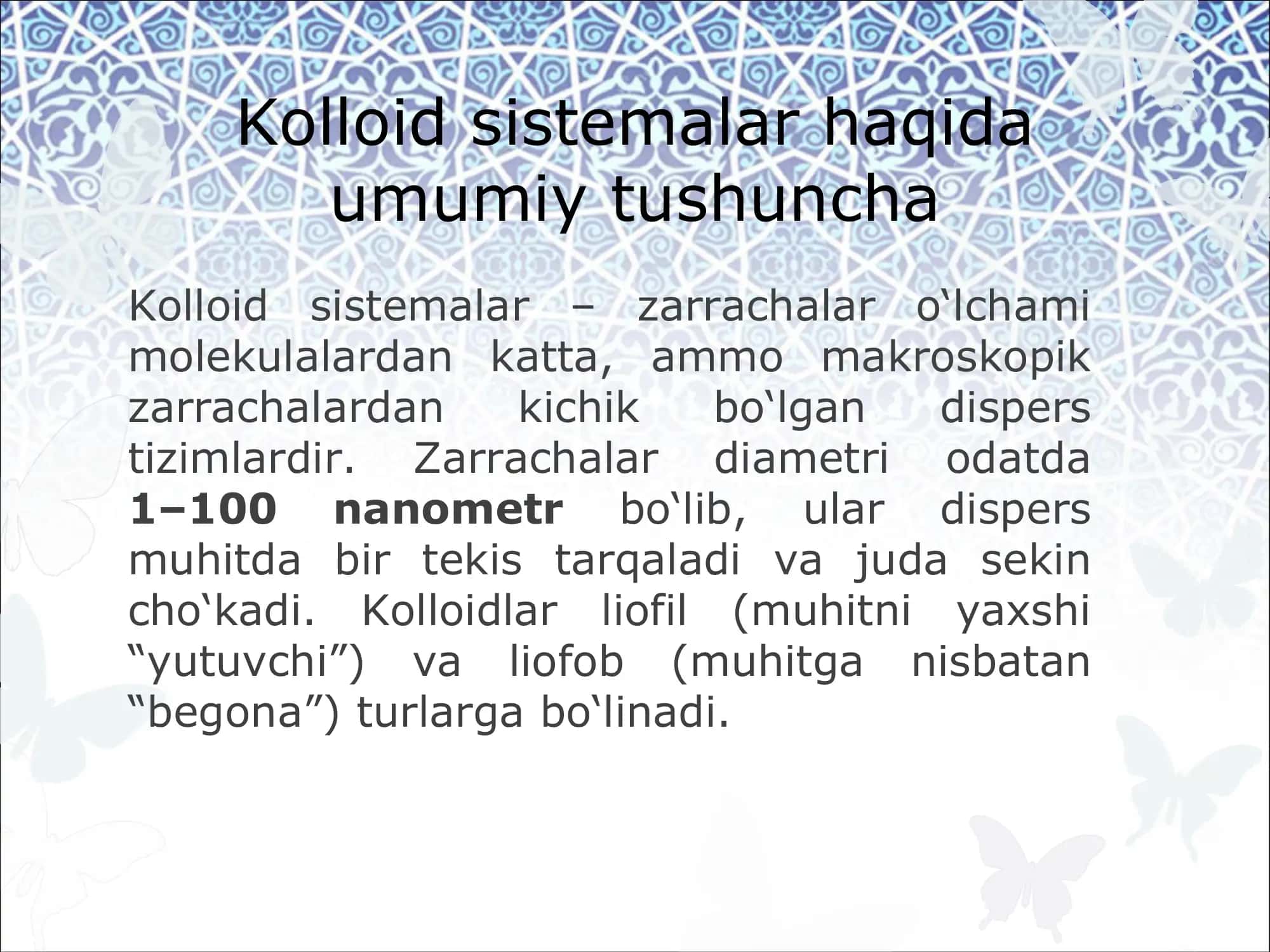 Kolloid sistemalar holatining oʻzgarishi 2
