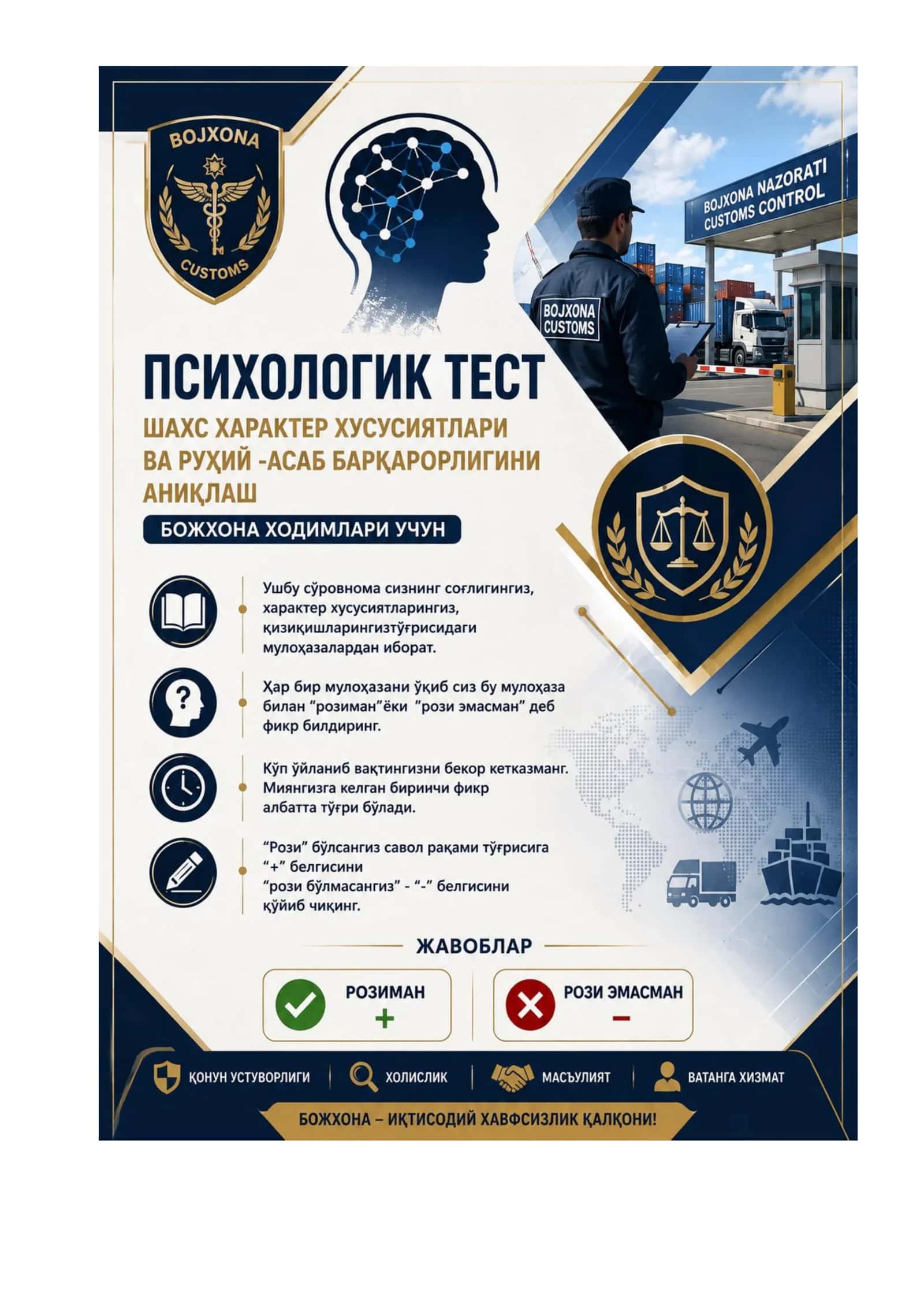 Bojxona qo‘mitasiga ishga kirish uchun test savol-javoblar to‘plami 2