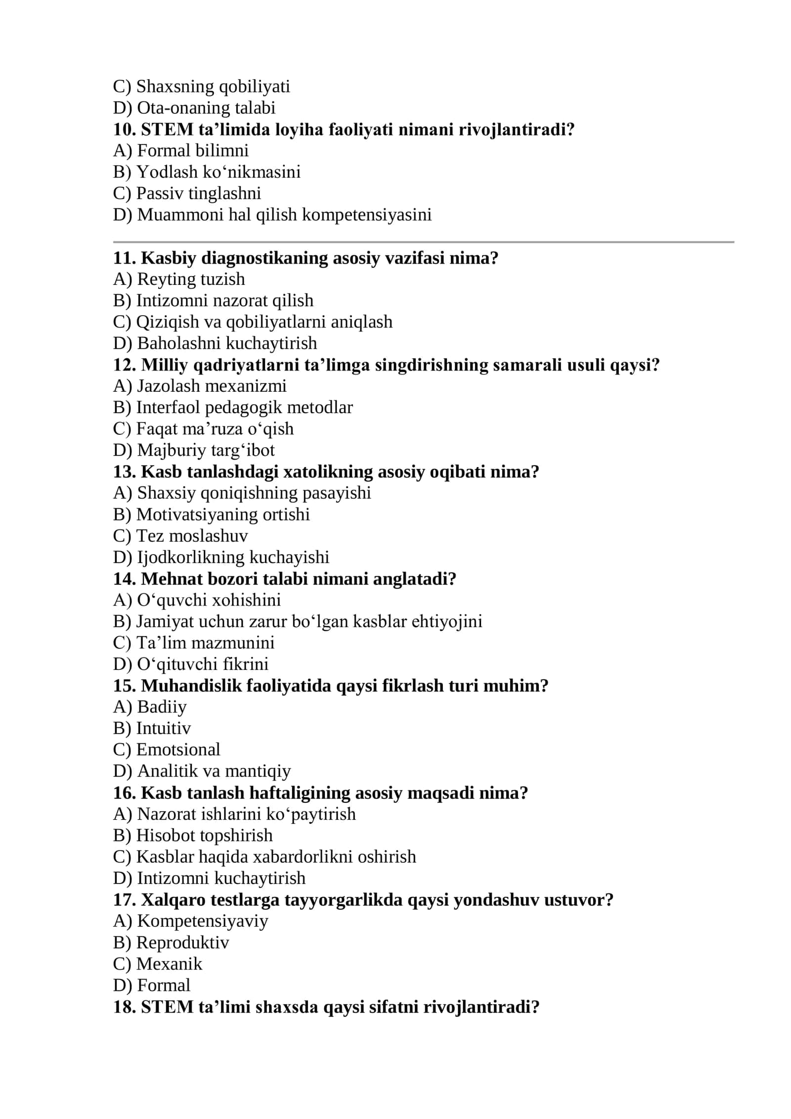O‘rta daraja maslahatchi uchun test 2