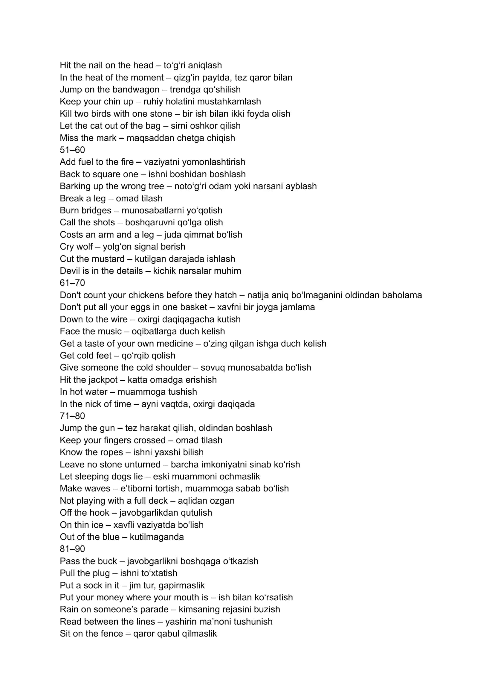 Ingliz tilidagi top 👍  Idiomalar 2