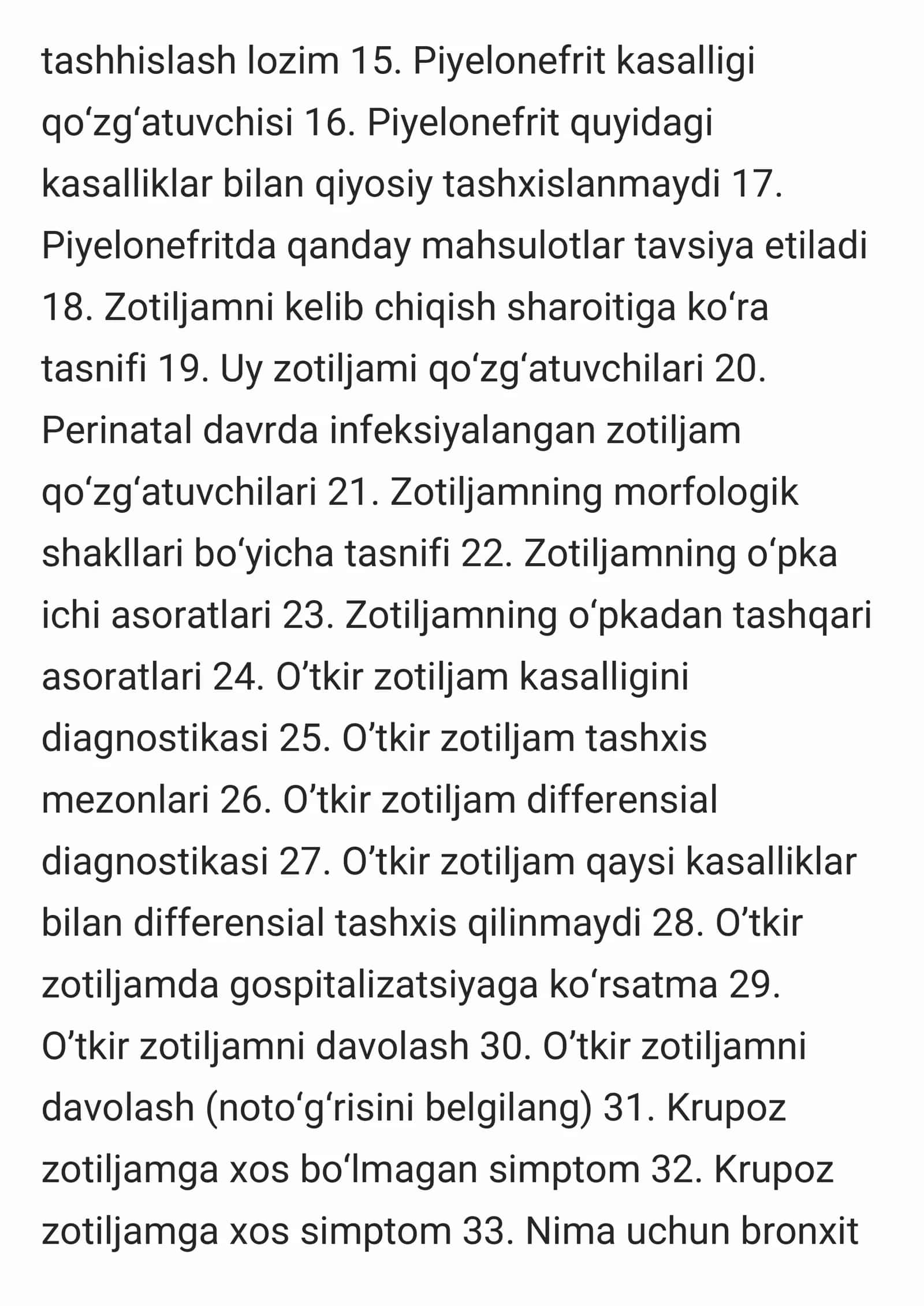 Umumiy amaliyot shifokori testlar 2