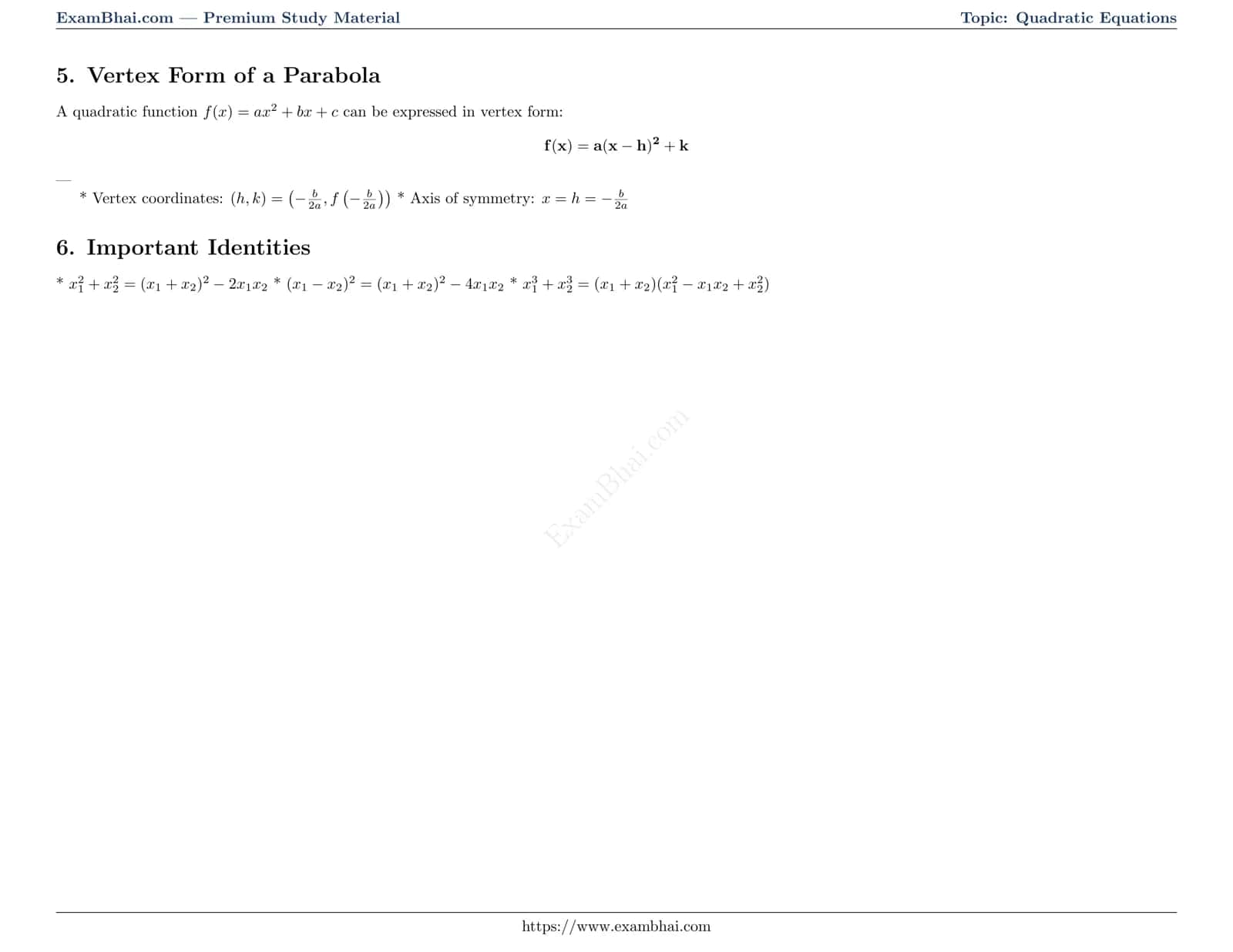 Quadratic Equations: Ultimate Formula Sheet 2