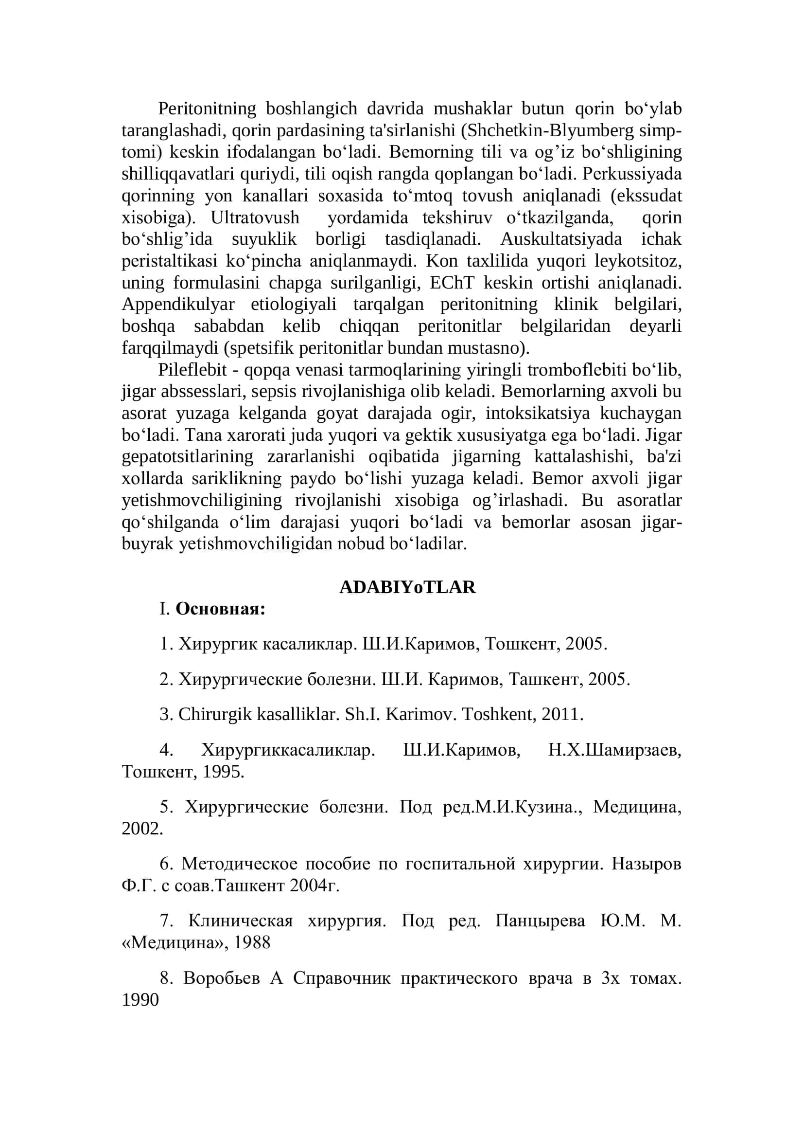O‘tkir appenditsit asoratlari 2