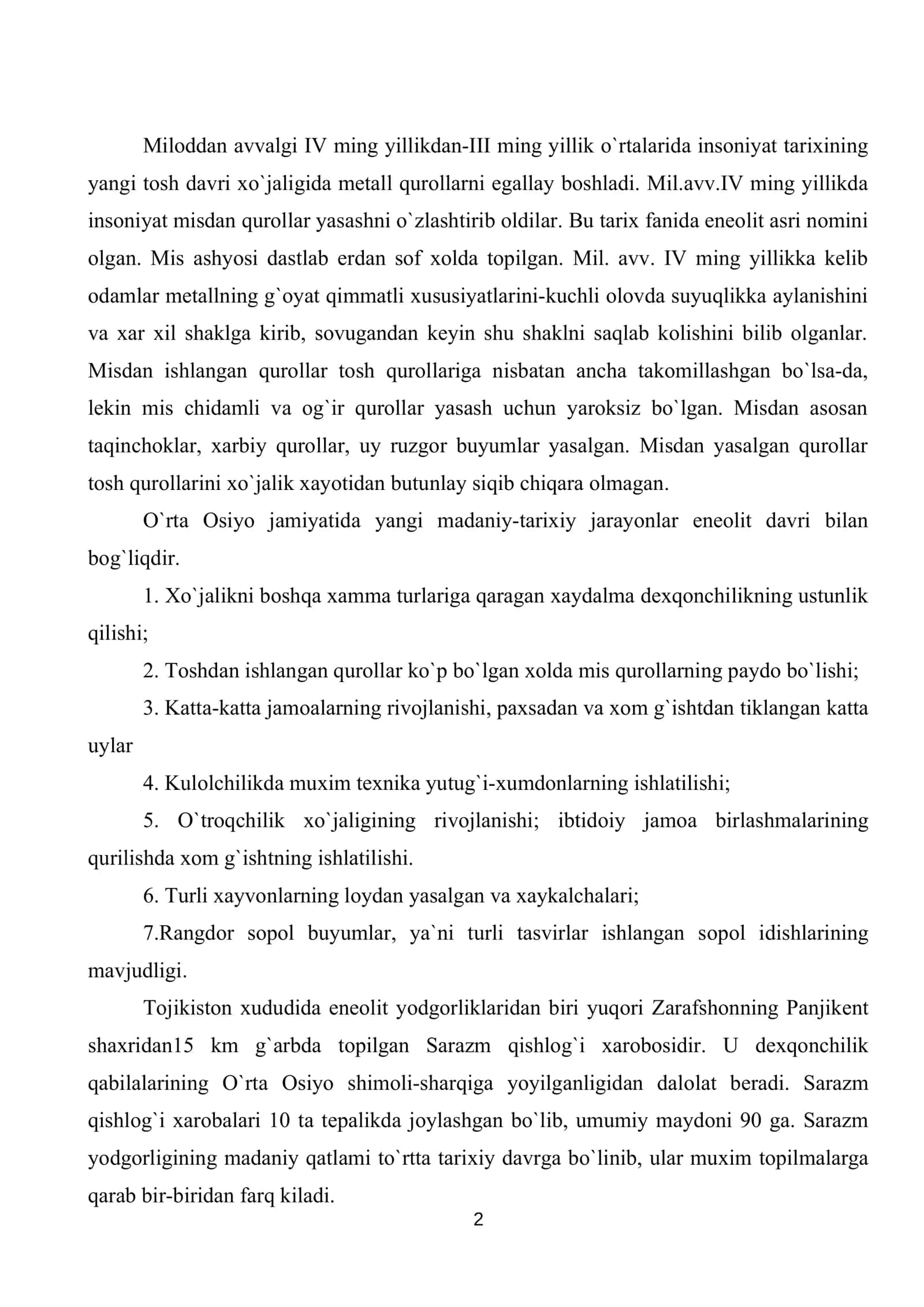 O`rta Оsiyo enеоlit davrida 2
